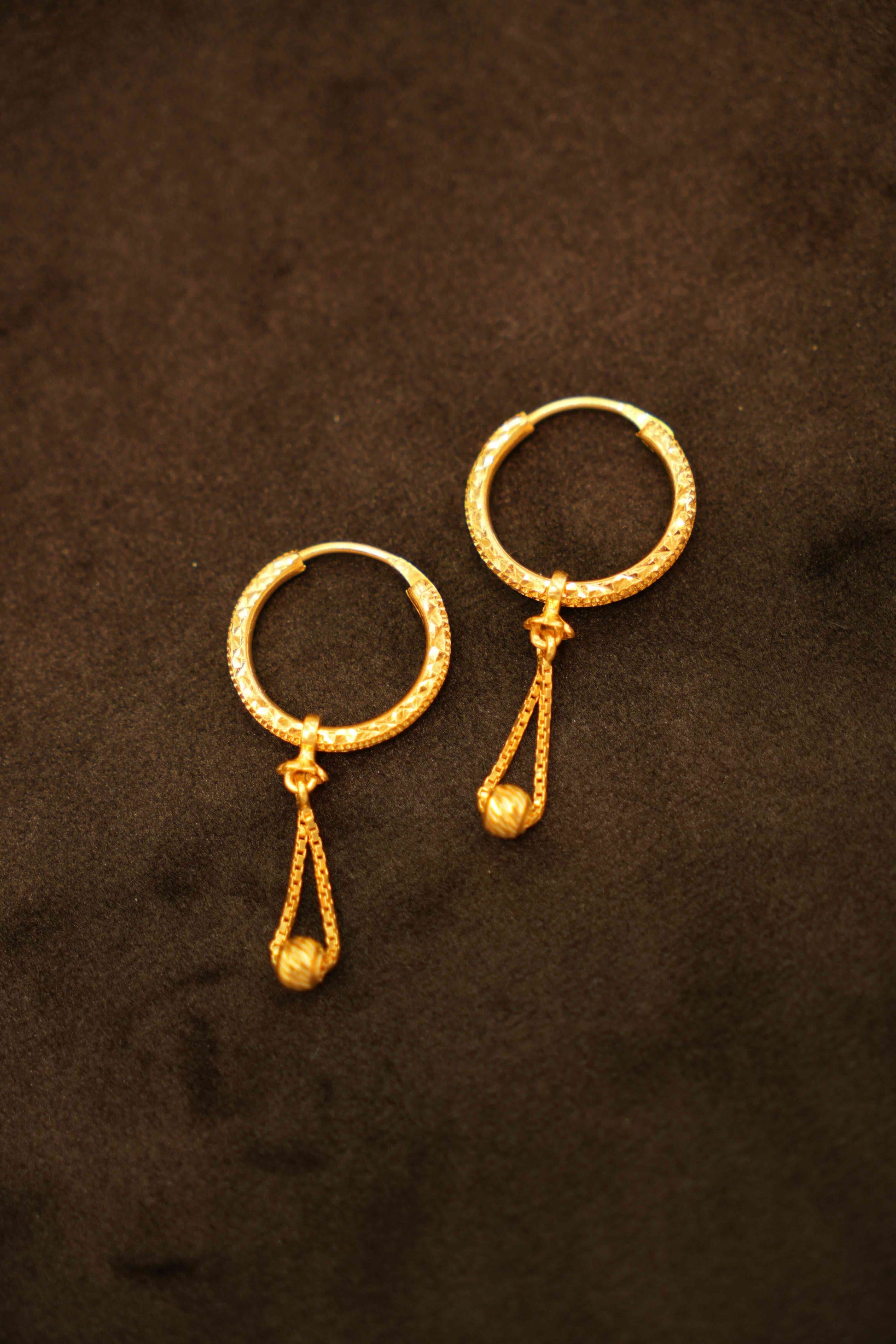 22K Gold Hanging Hoop Earrings