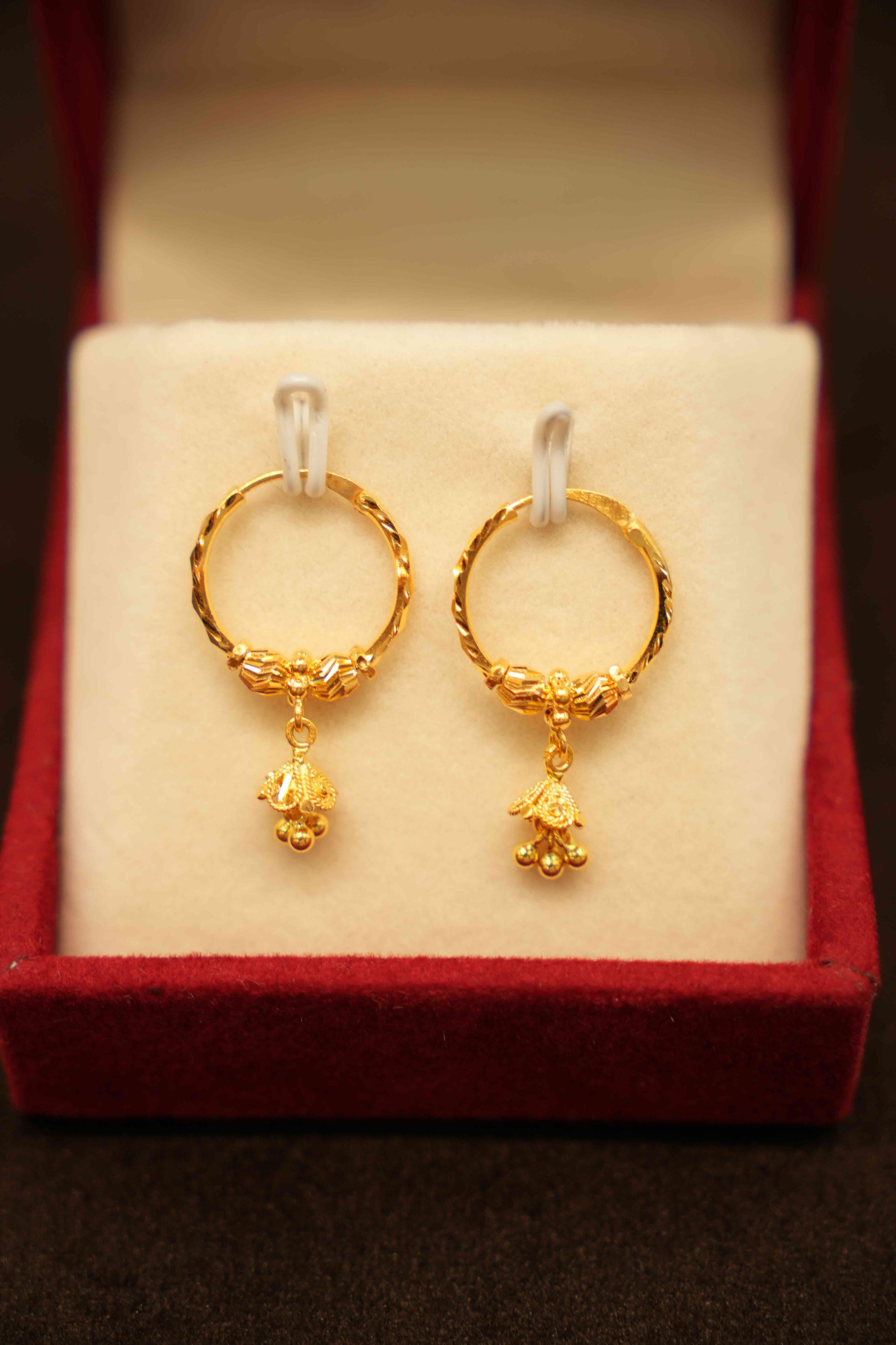 22K Gold Hanging Hoop Earrings