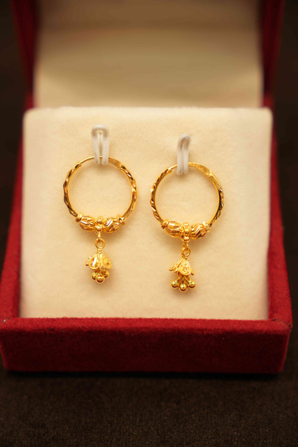 22K Gold Designer Hanging Hoop Earrings