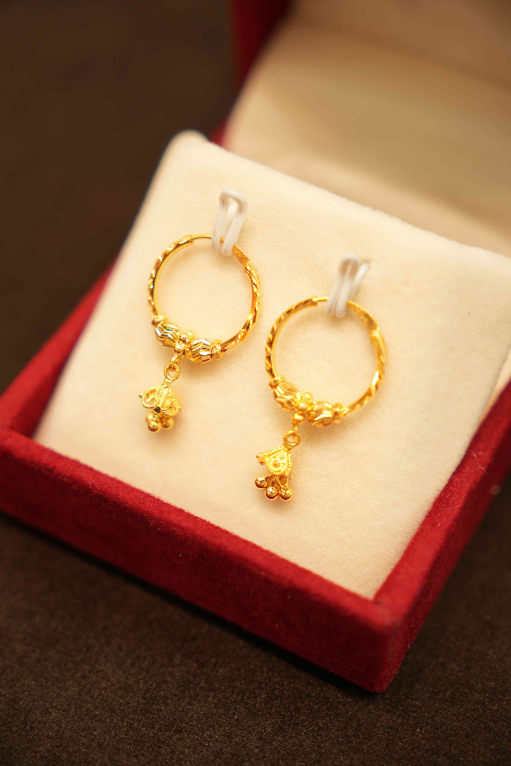 22K Gold Hanging Hoop Earrings