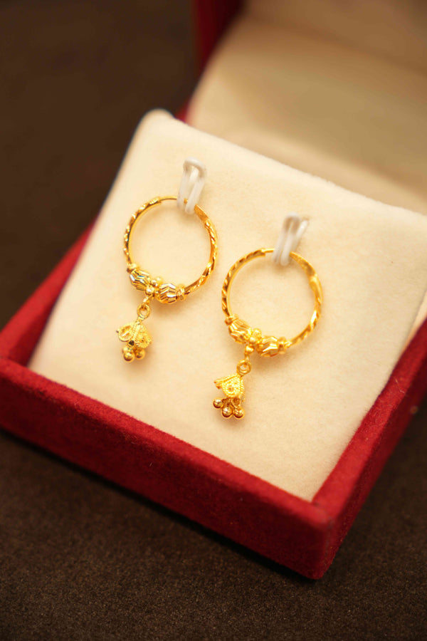 22K Gold Designer Hanging Hoop Earrings