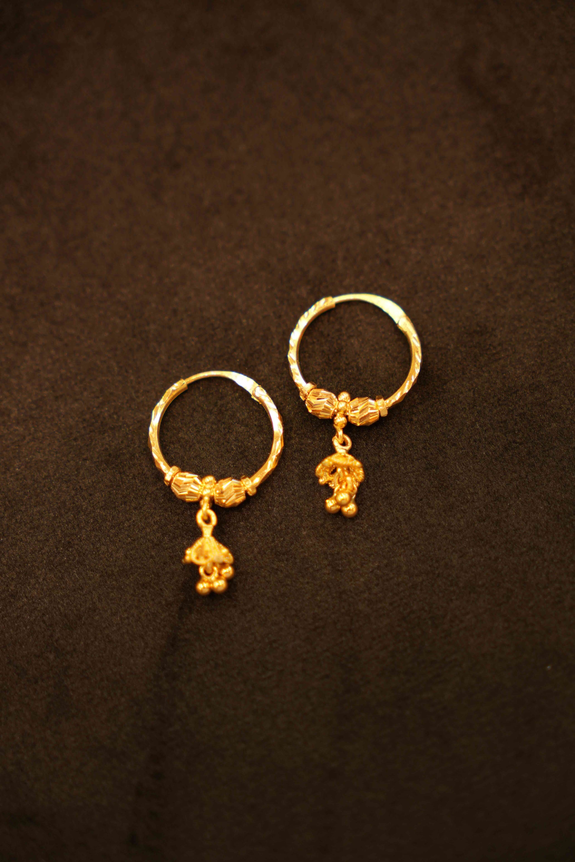 22K Gold Hanging Hoop Earrings