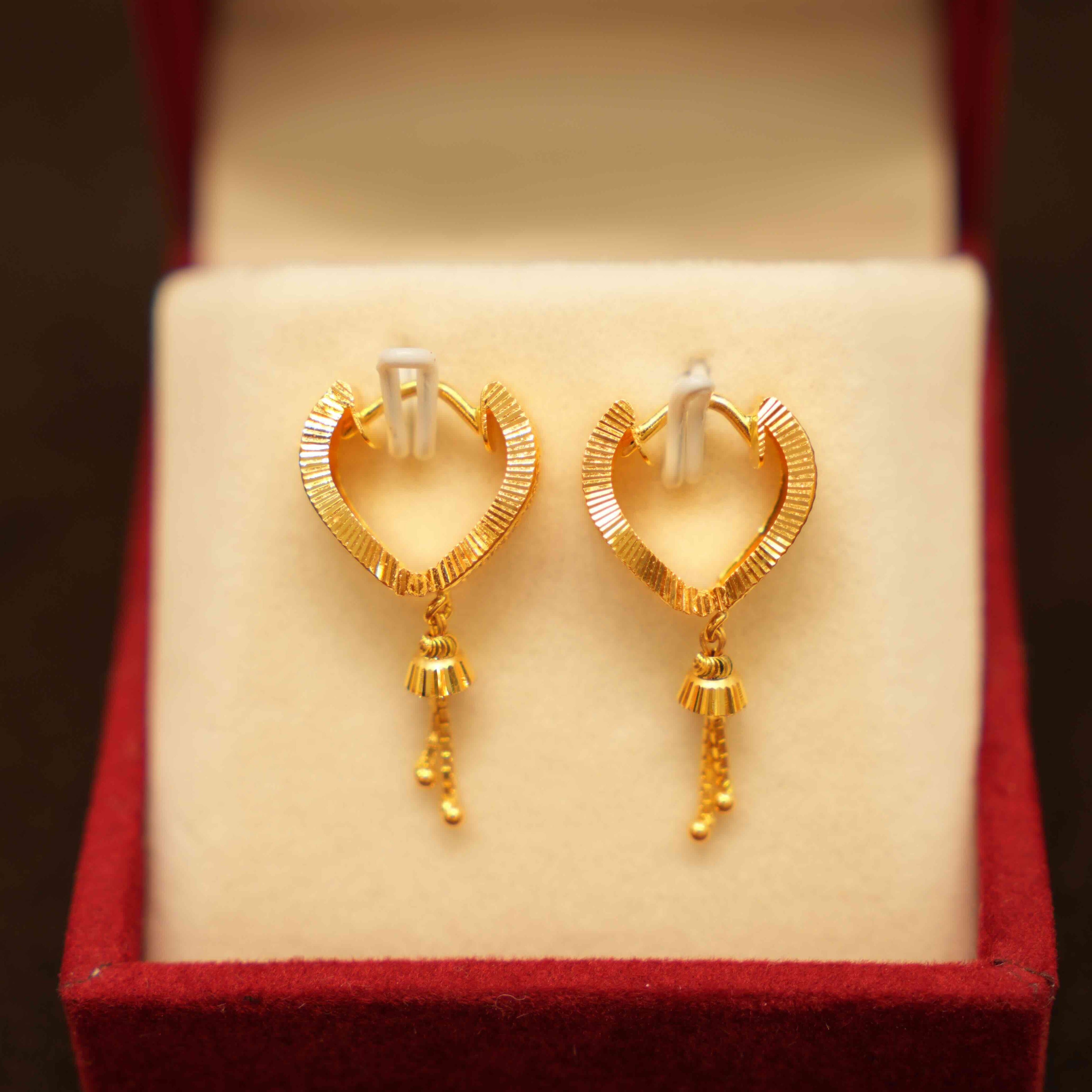 22K Gold Hanging Hoop Earrings