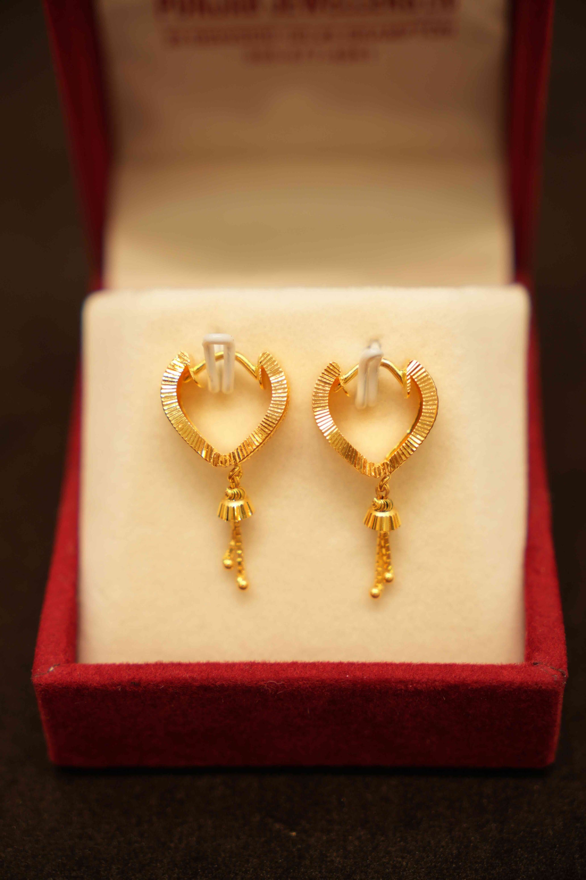 22K Gold Hanging Hoop Earrings