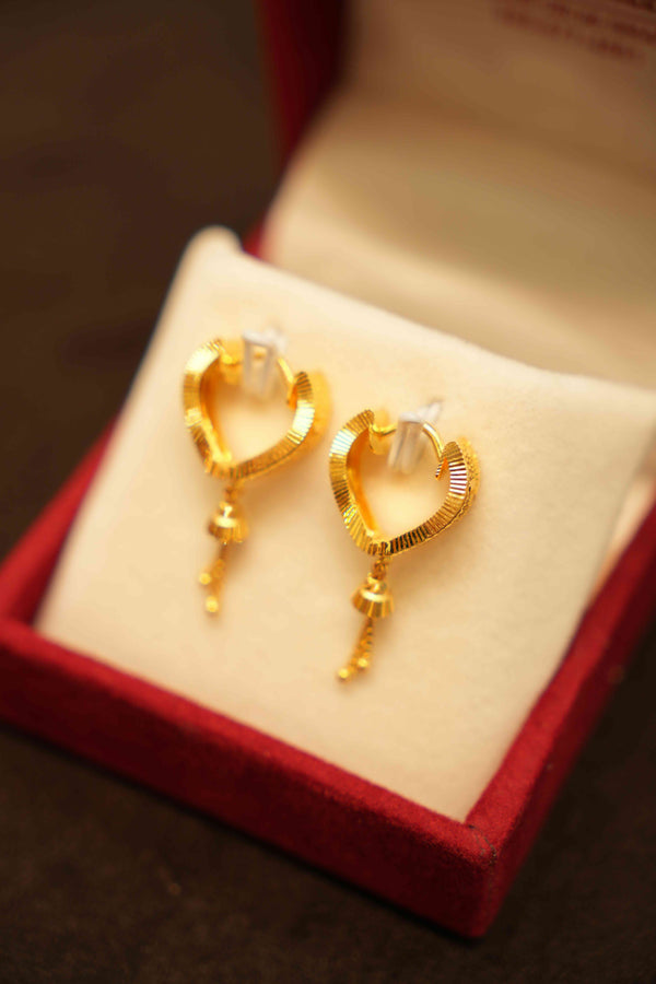 22K Gold Designer Hanging Hoop Earrings