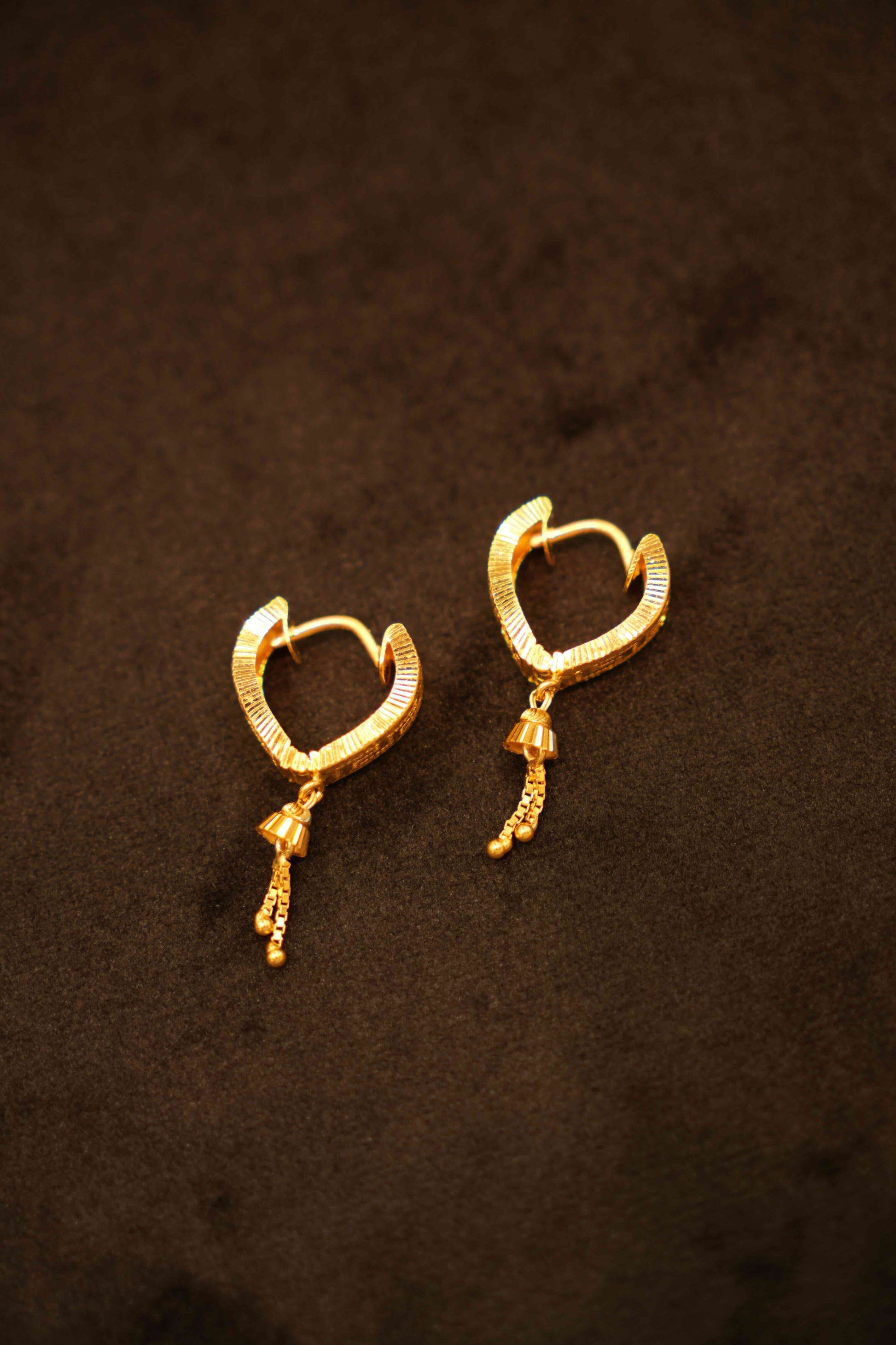 22K Gold Hanging Hoop Earrings