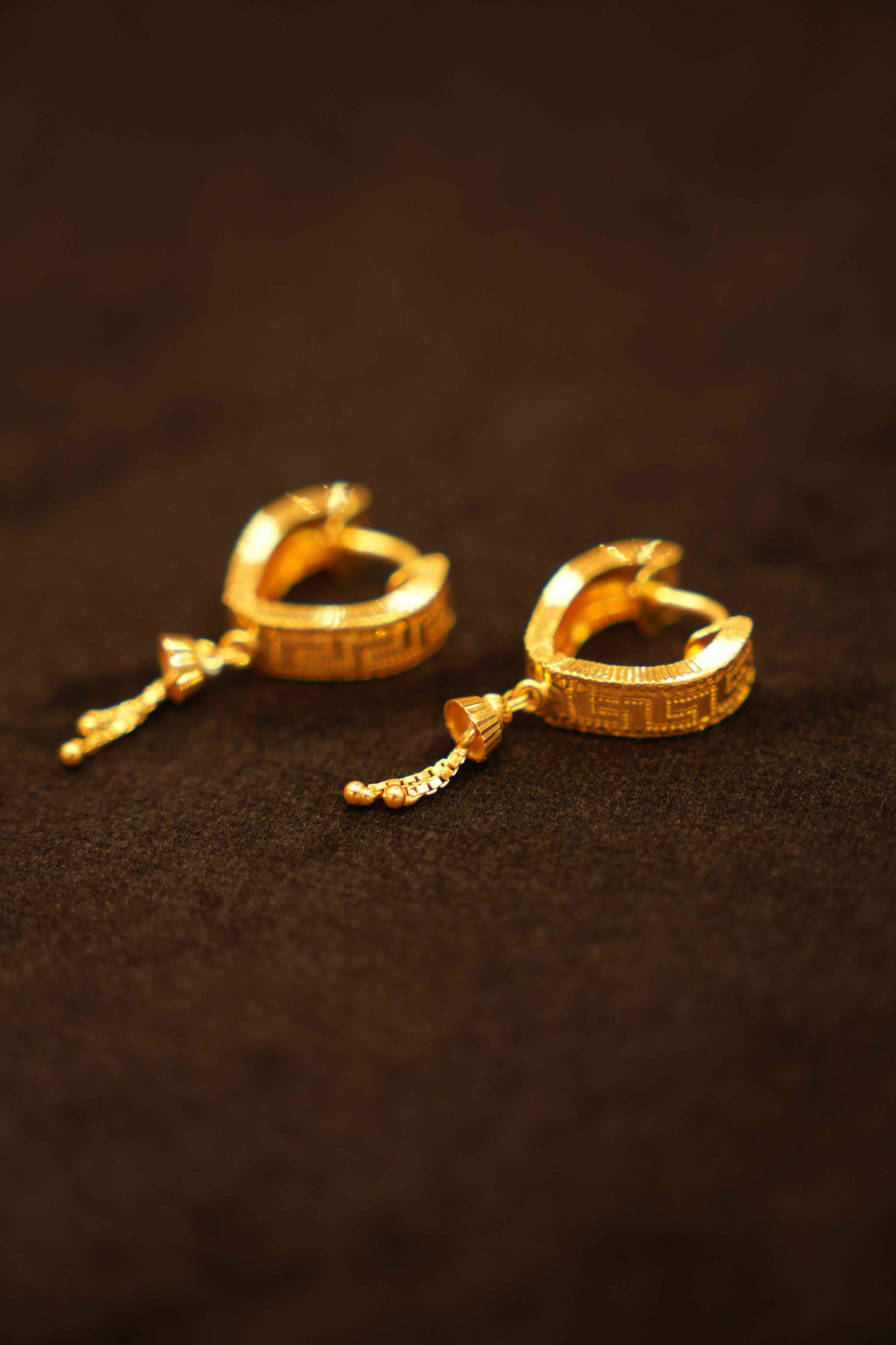 22K Gold Hanging Hoop Earrings