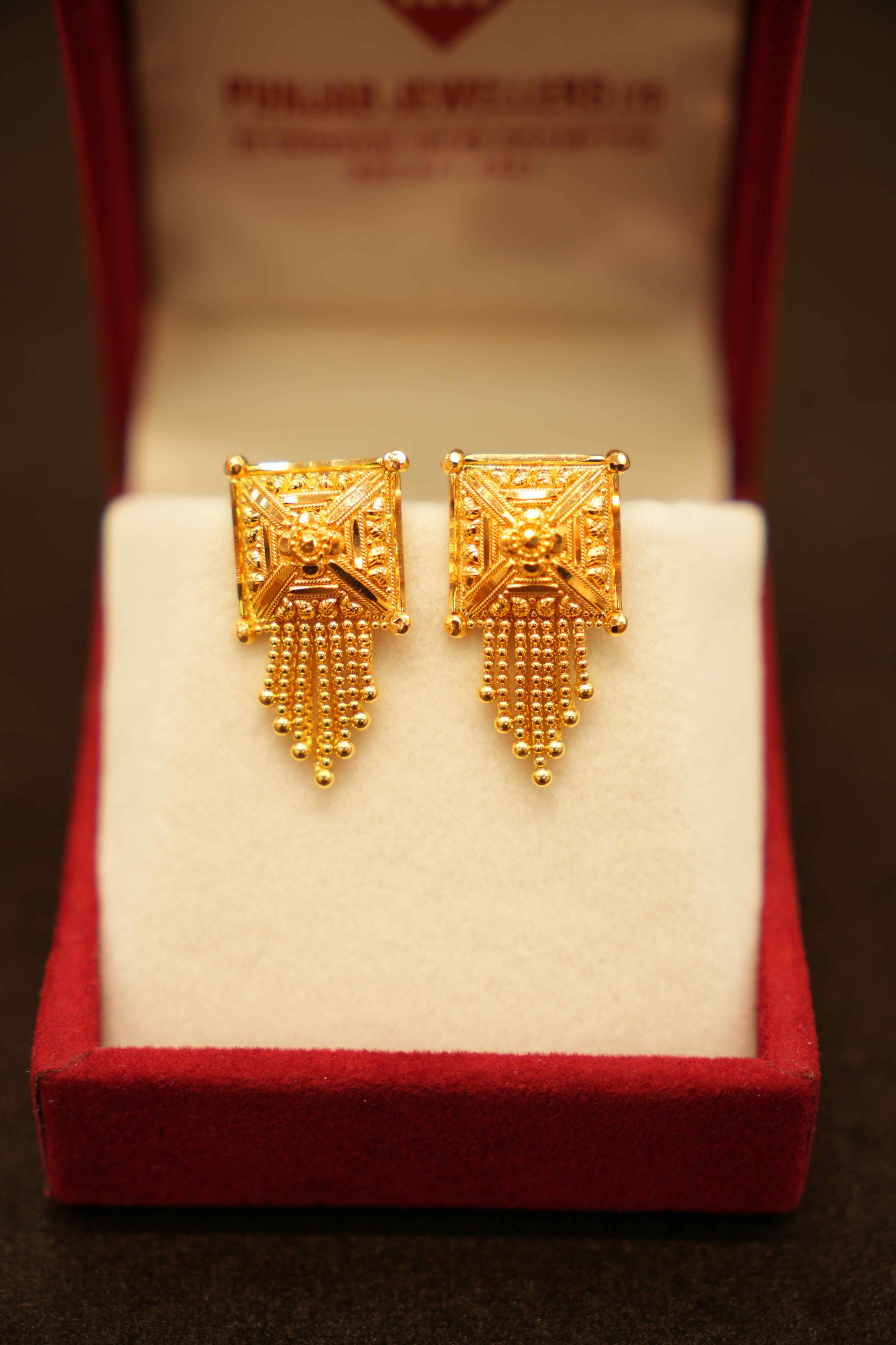 22K Gold Square Dangling Earrings