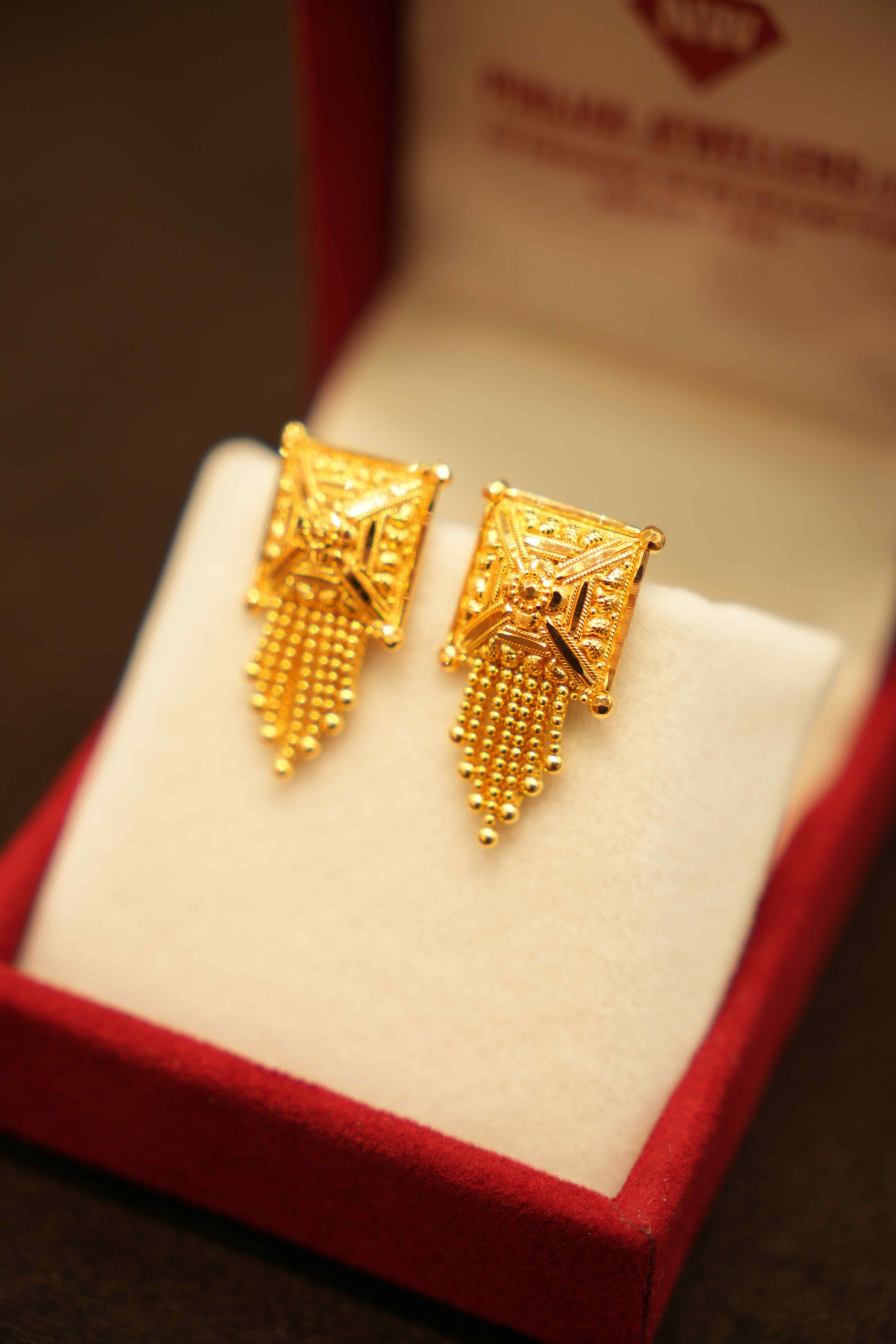 22K Gold Square Dangling Earrings