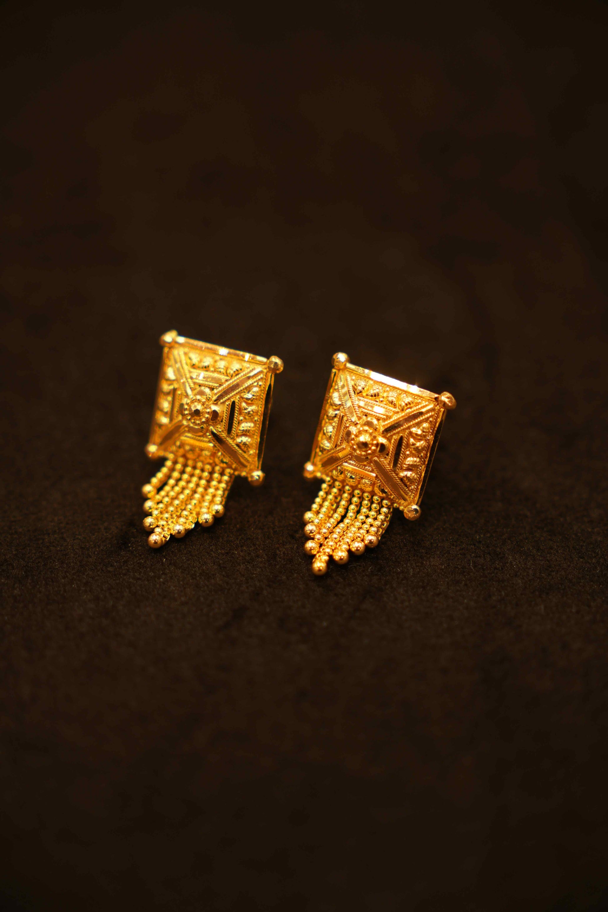 22K Gold Square Dangling Earrings