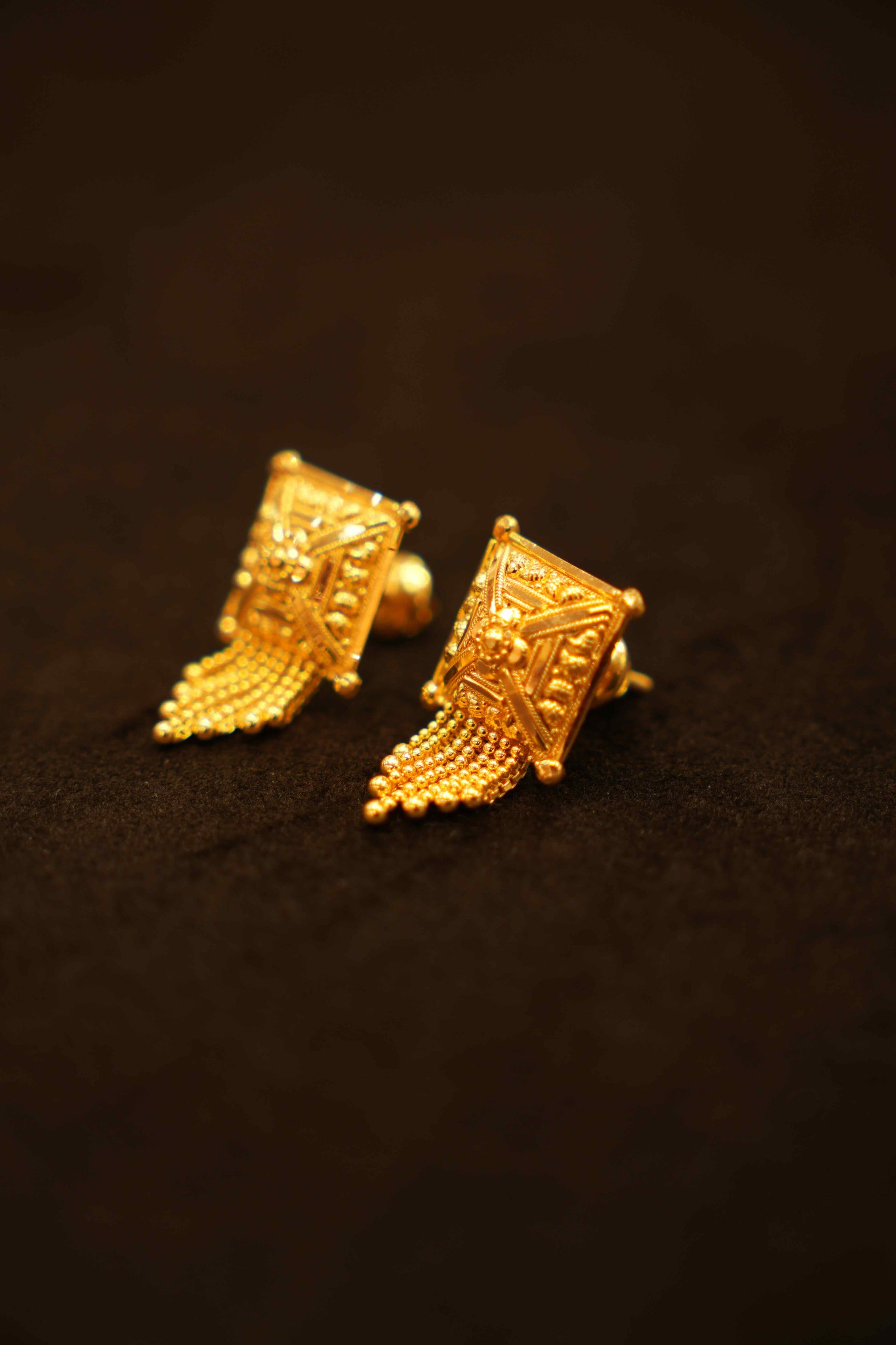 22K Gold Square Dangling Earrings