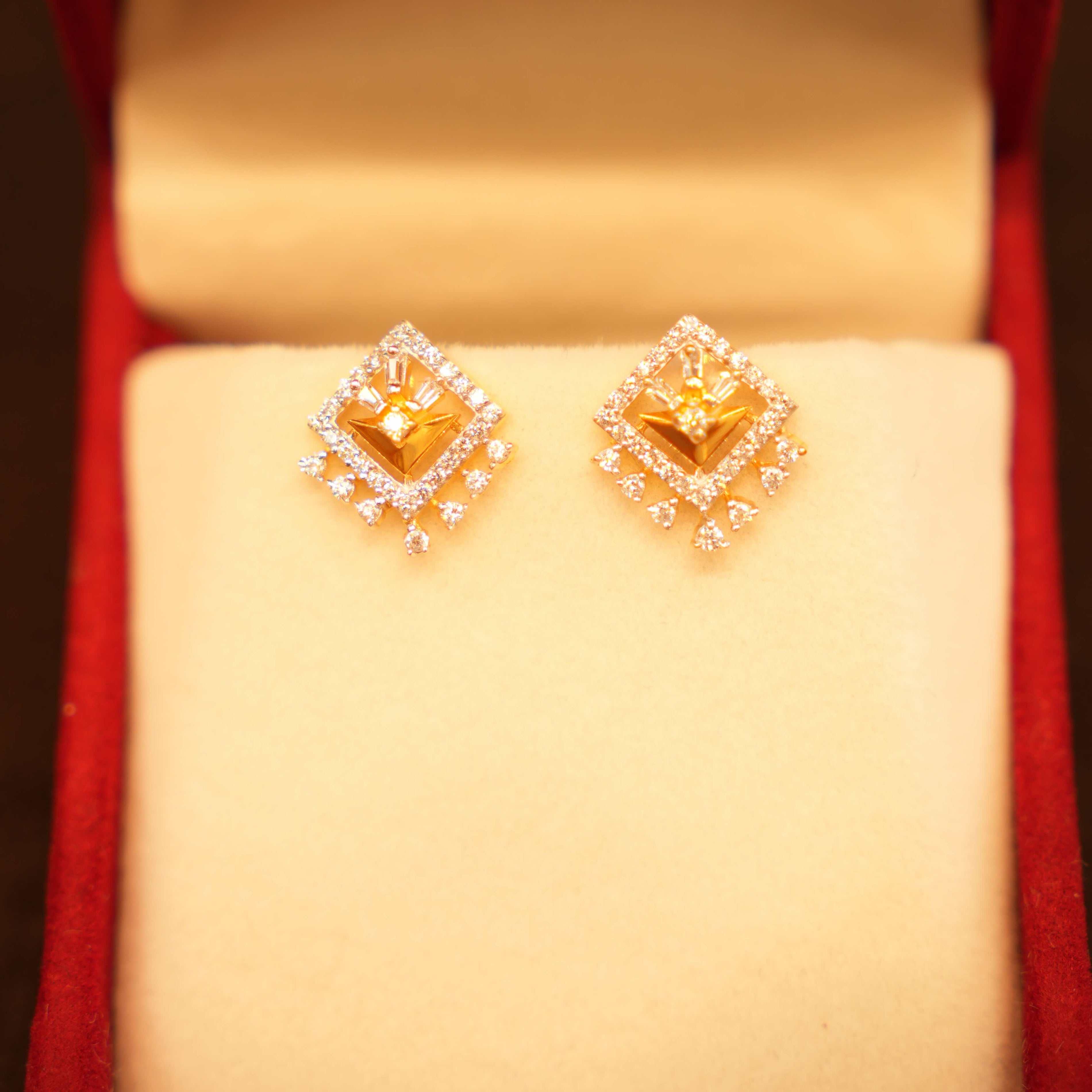 22K Gold Designer Stone Stud Earrings