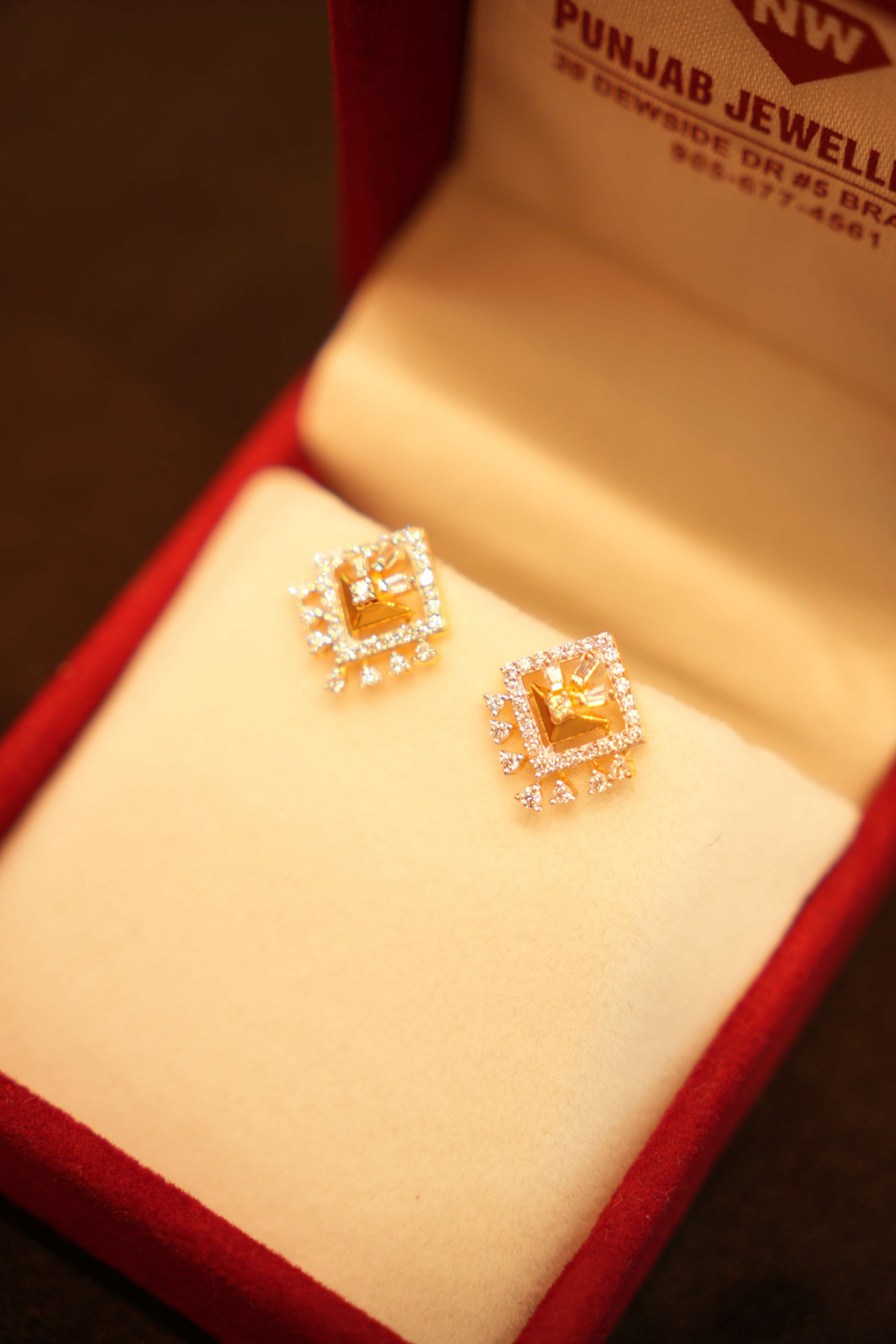 22K Gold Designer Stone Stud Earrings