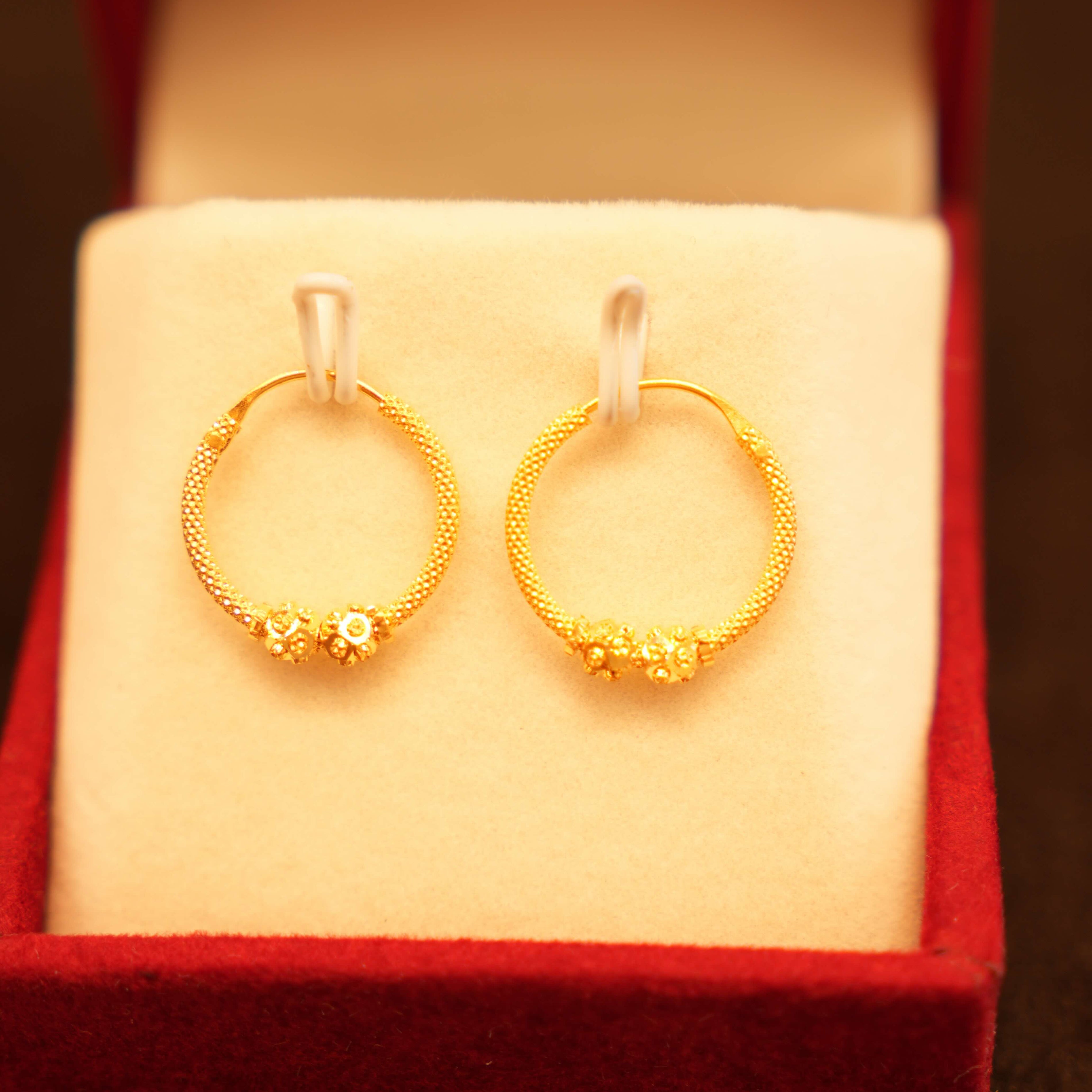 22K Gold Designer Bead Hoop Earrings