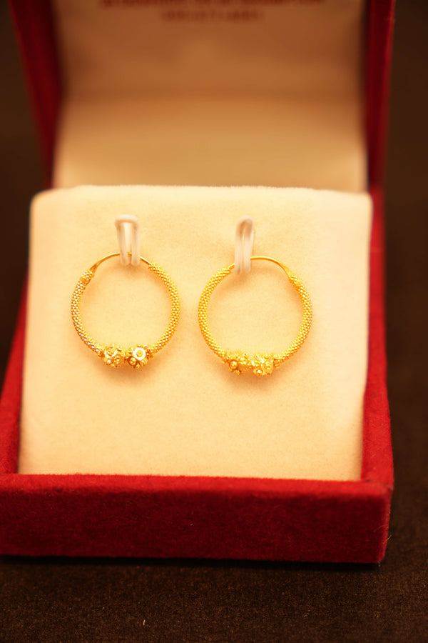 22K Gold Designer Bead Hoop Earrings