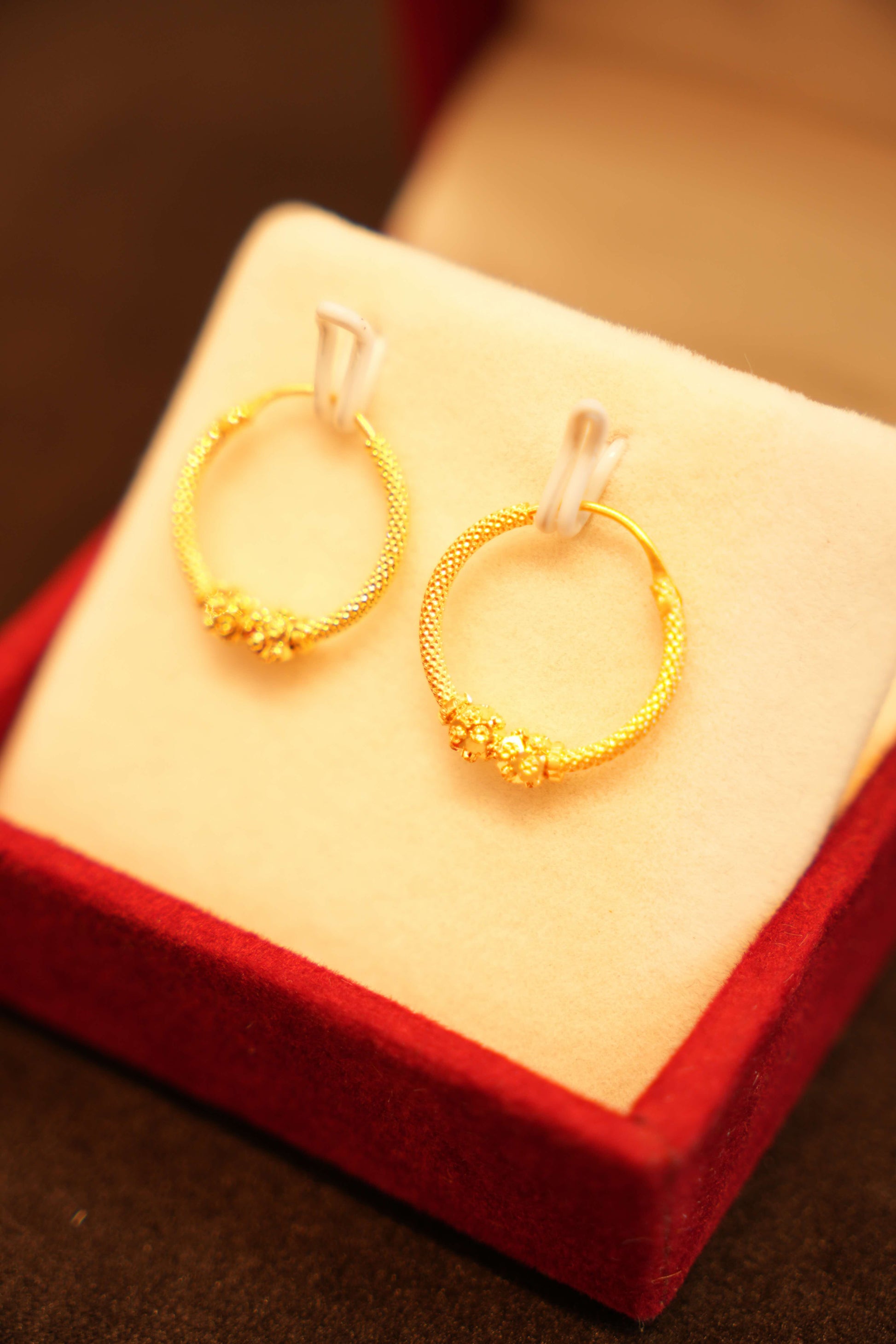 22K Gold Designer Bead Hoop Earrings