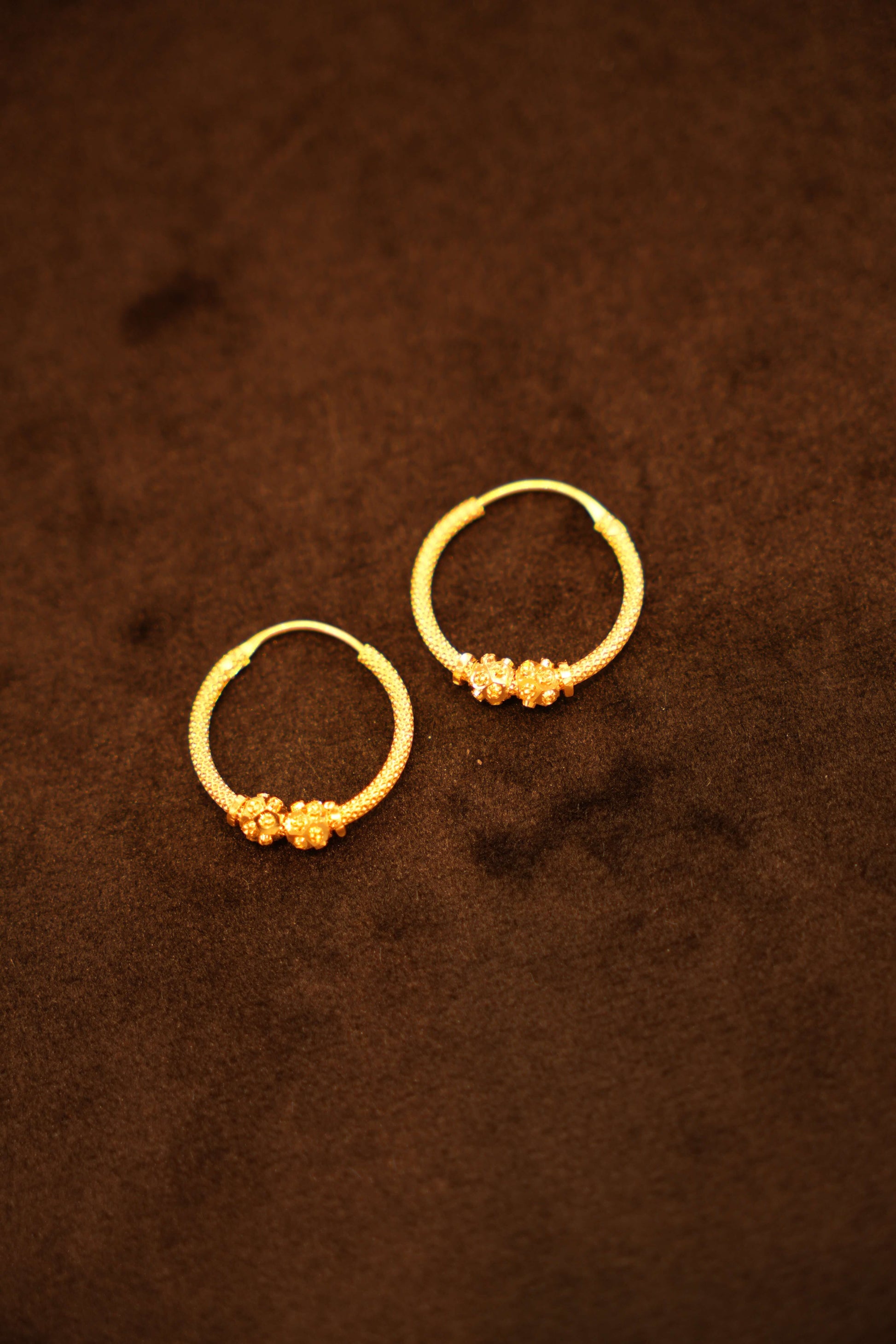 22K Gold Designer Bead Hoop Earrings