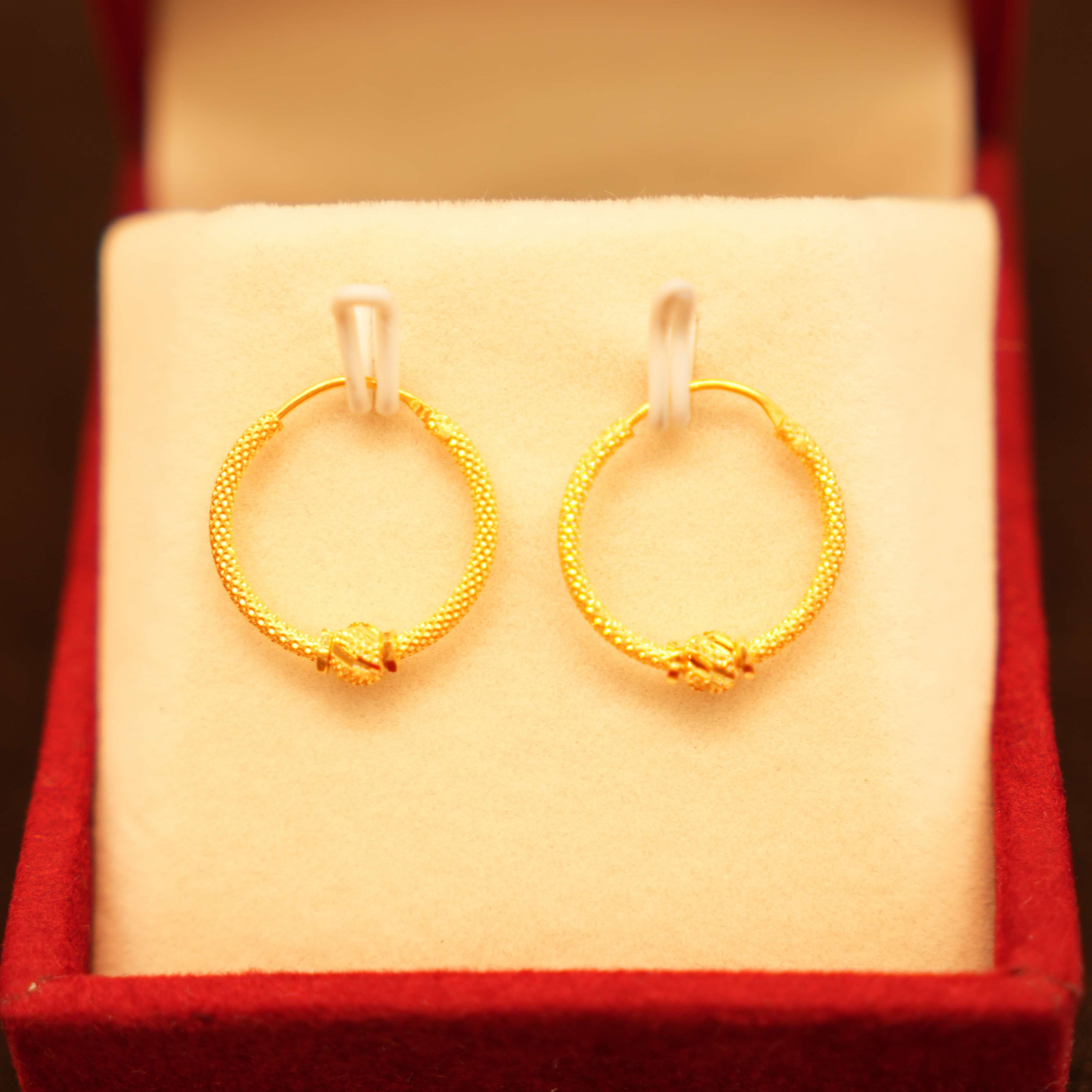 22K Gold Designer Beaded Hoop Earrings