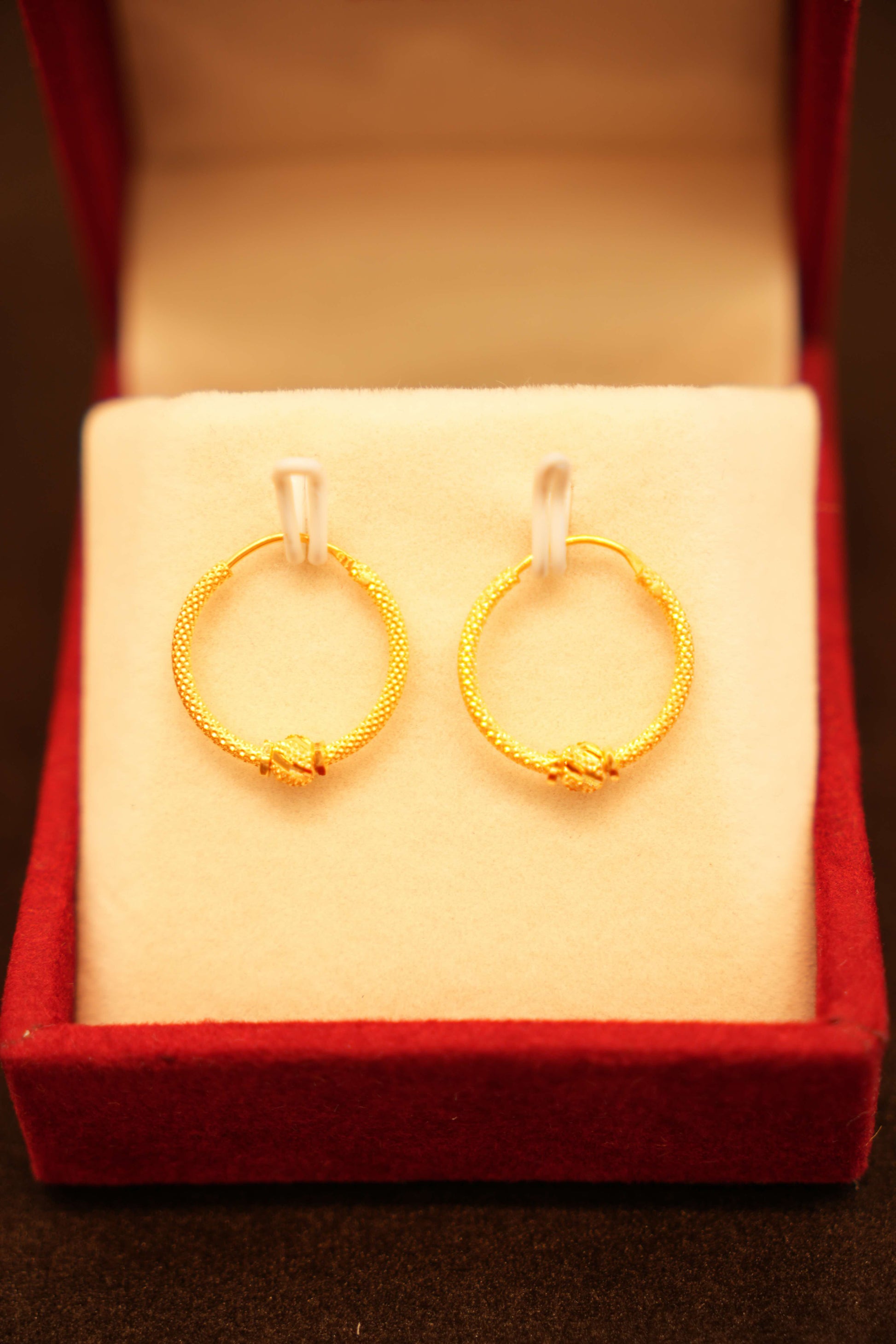 22K Gold Designer Beaded Hoop Earrings