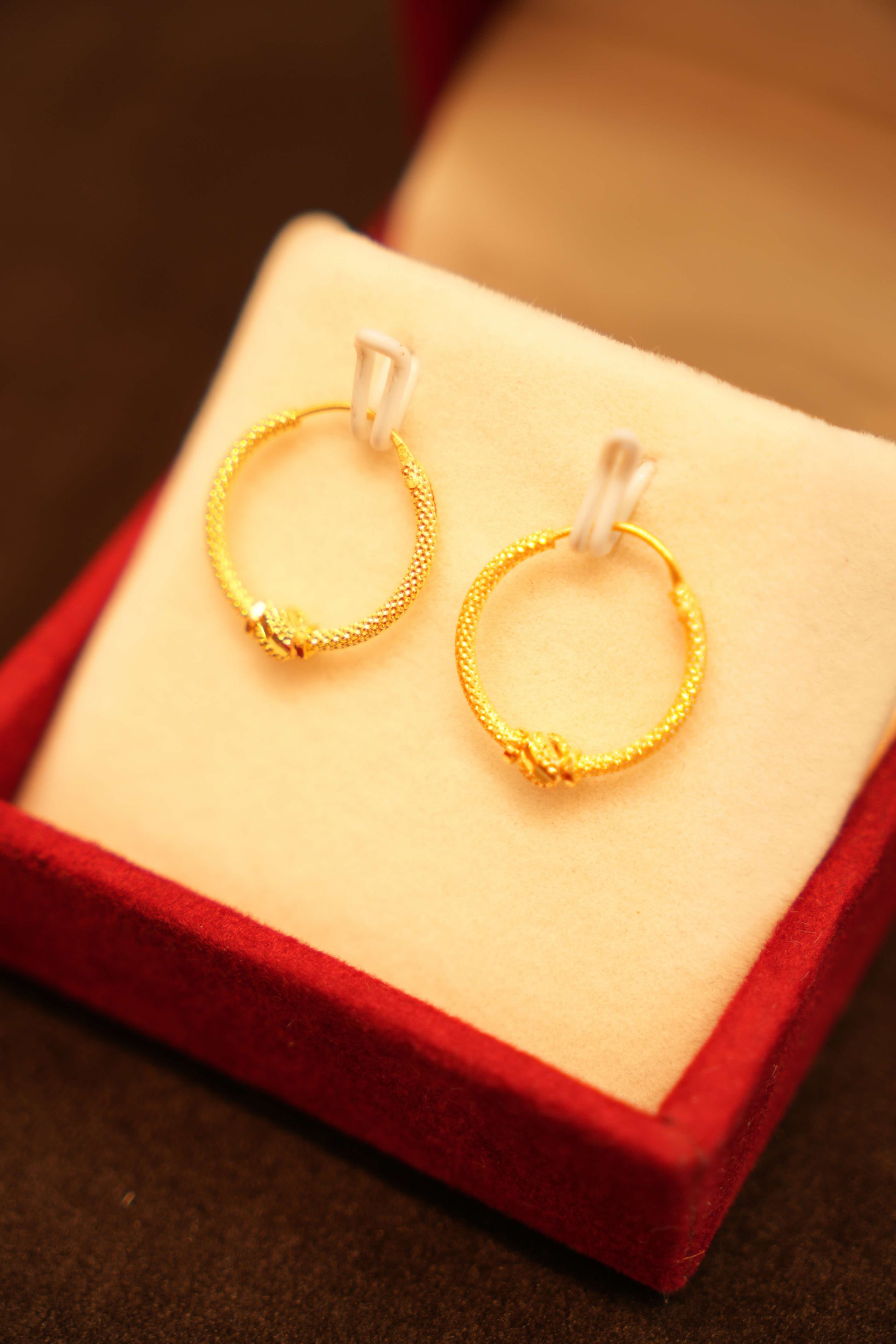 22K Gold Designer Beaded Hoop Earrings
