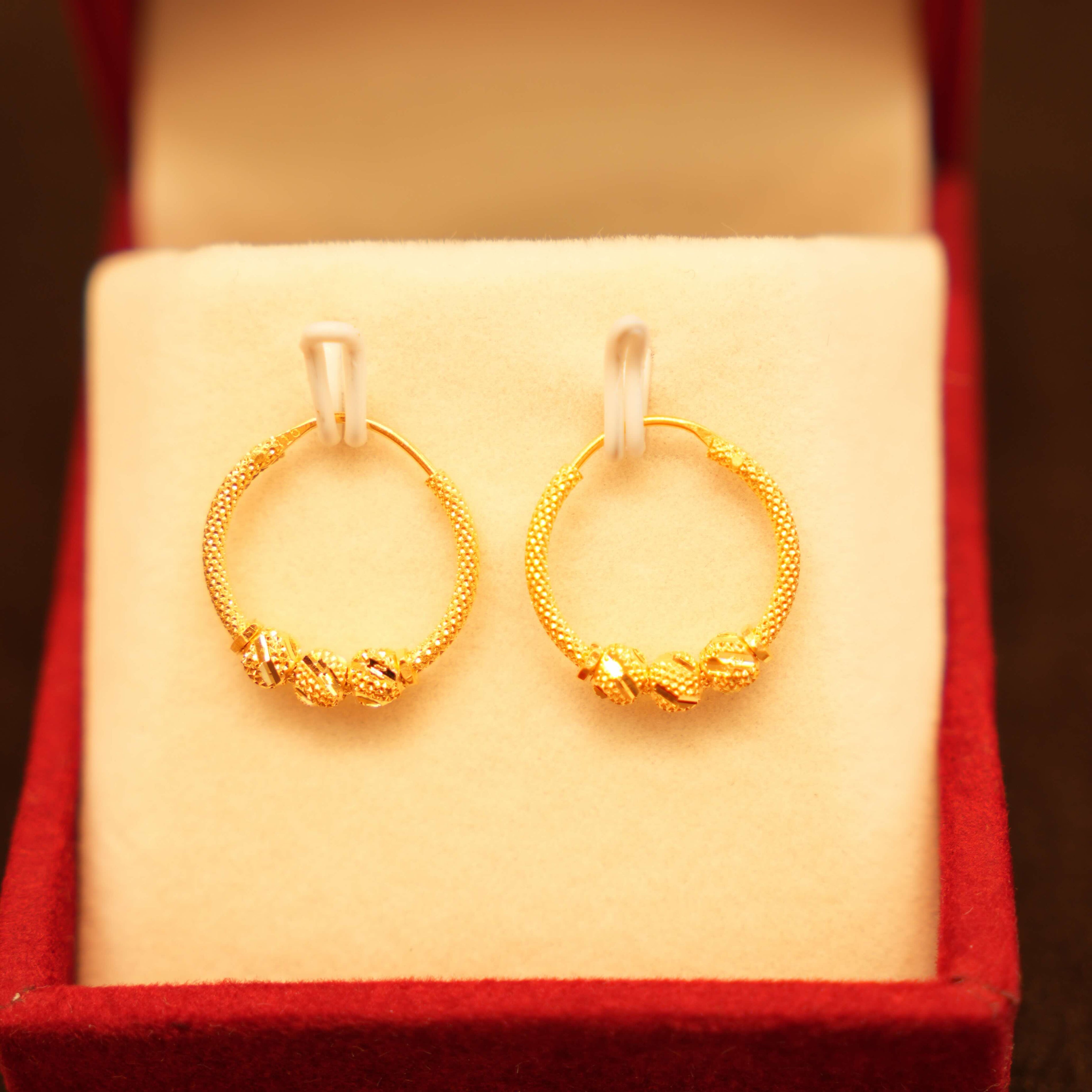 22K Gold Designer Bead Hoop Earrings