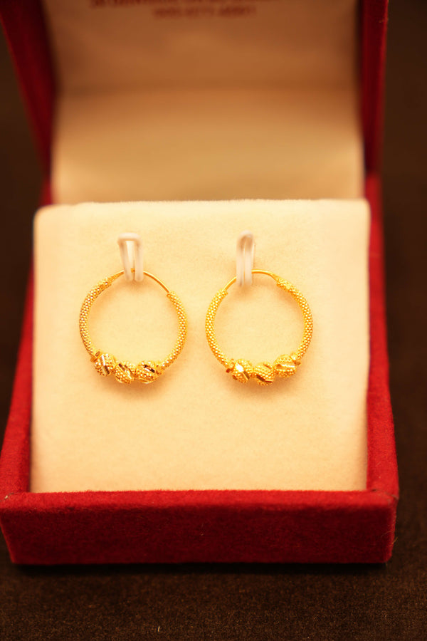 22K Gold Designer Bead Hoop Earrings