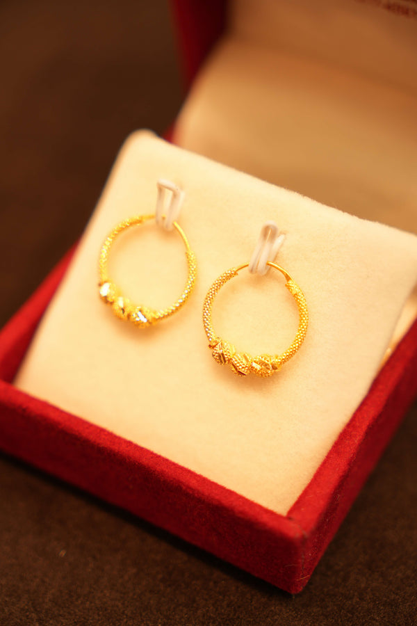 22K Gold Designer Bead Hoop Earrings