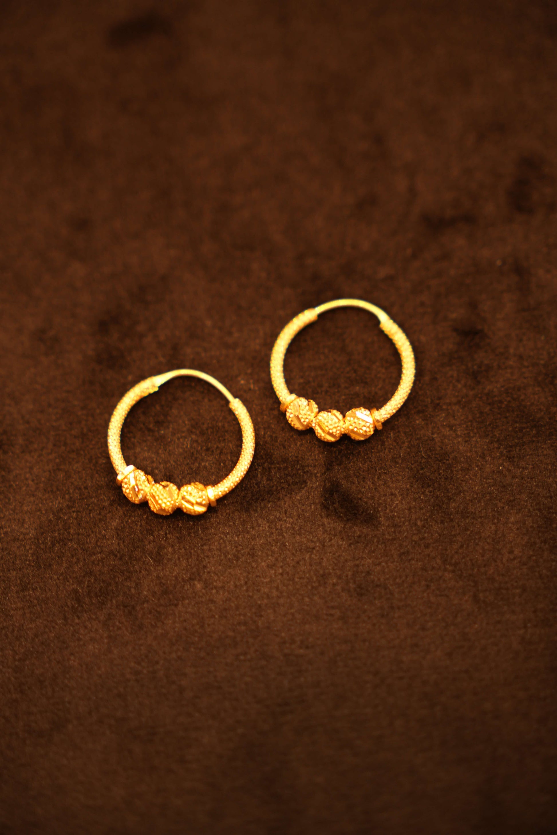 22K Gold Designer Bead Hoop Earrings