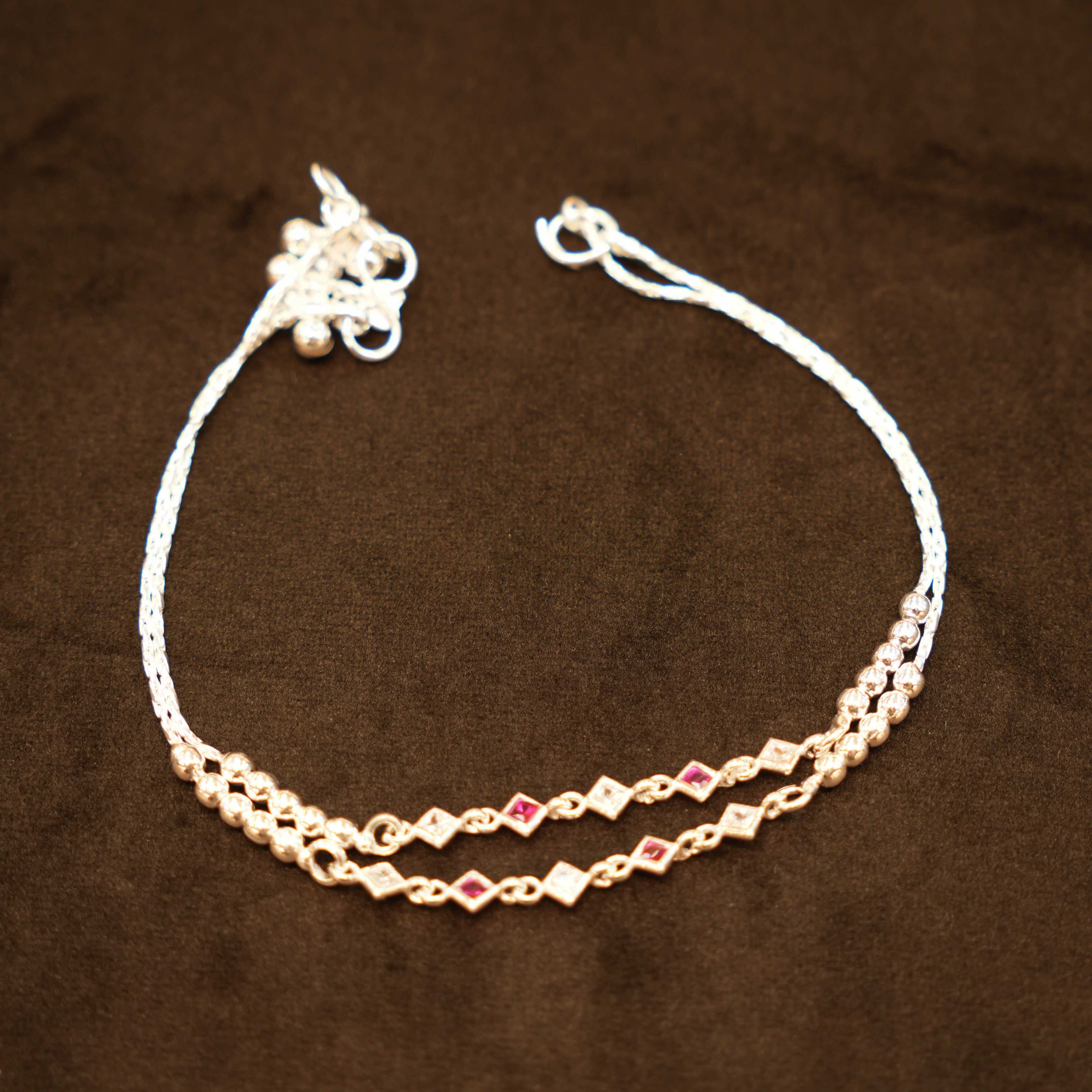 925 Silver Designer Stone Anklets