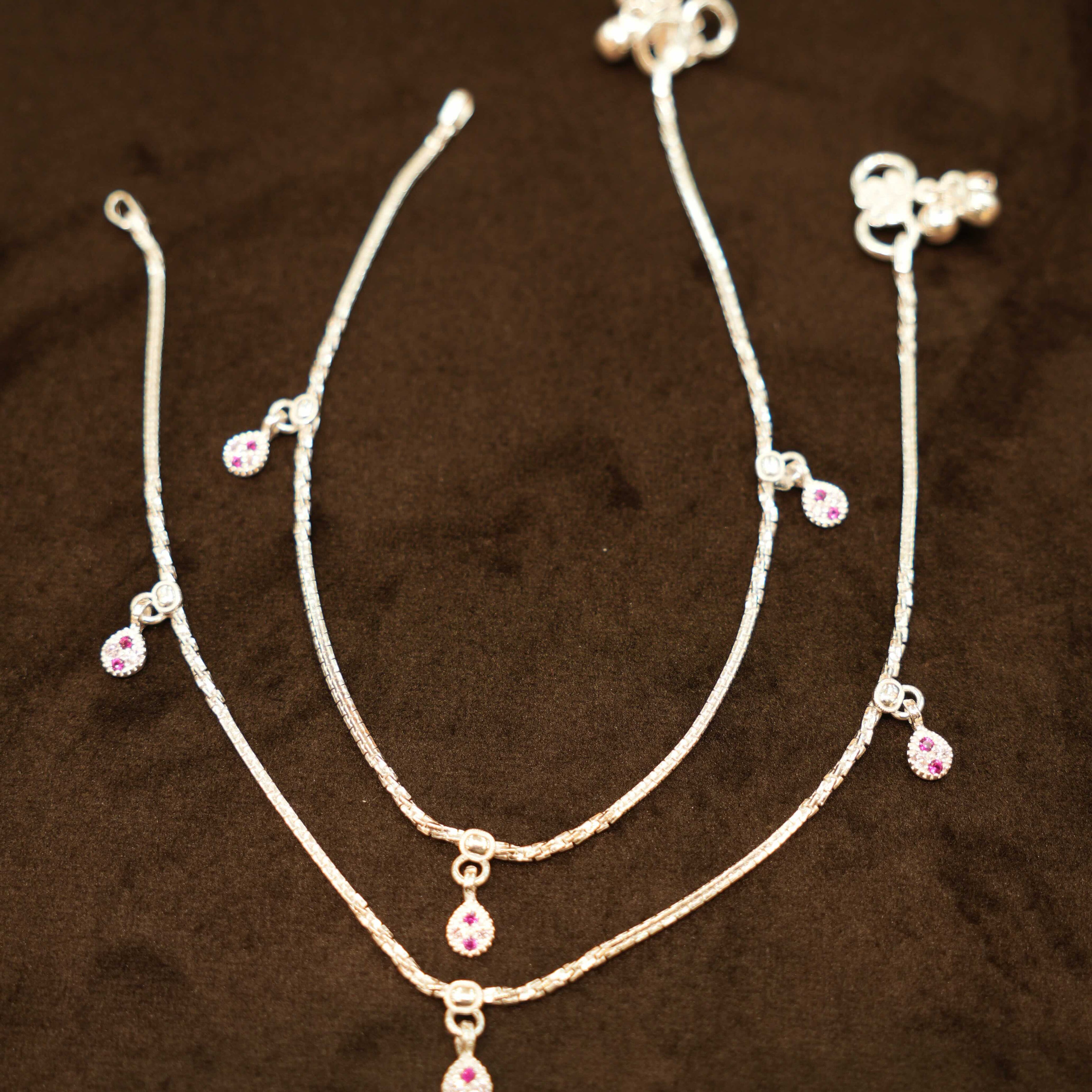 925 Silver Designer Stone Droplet Anklets