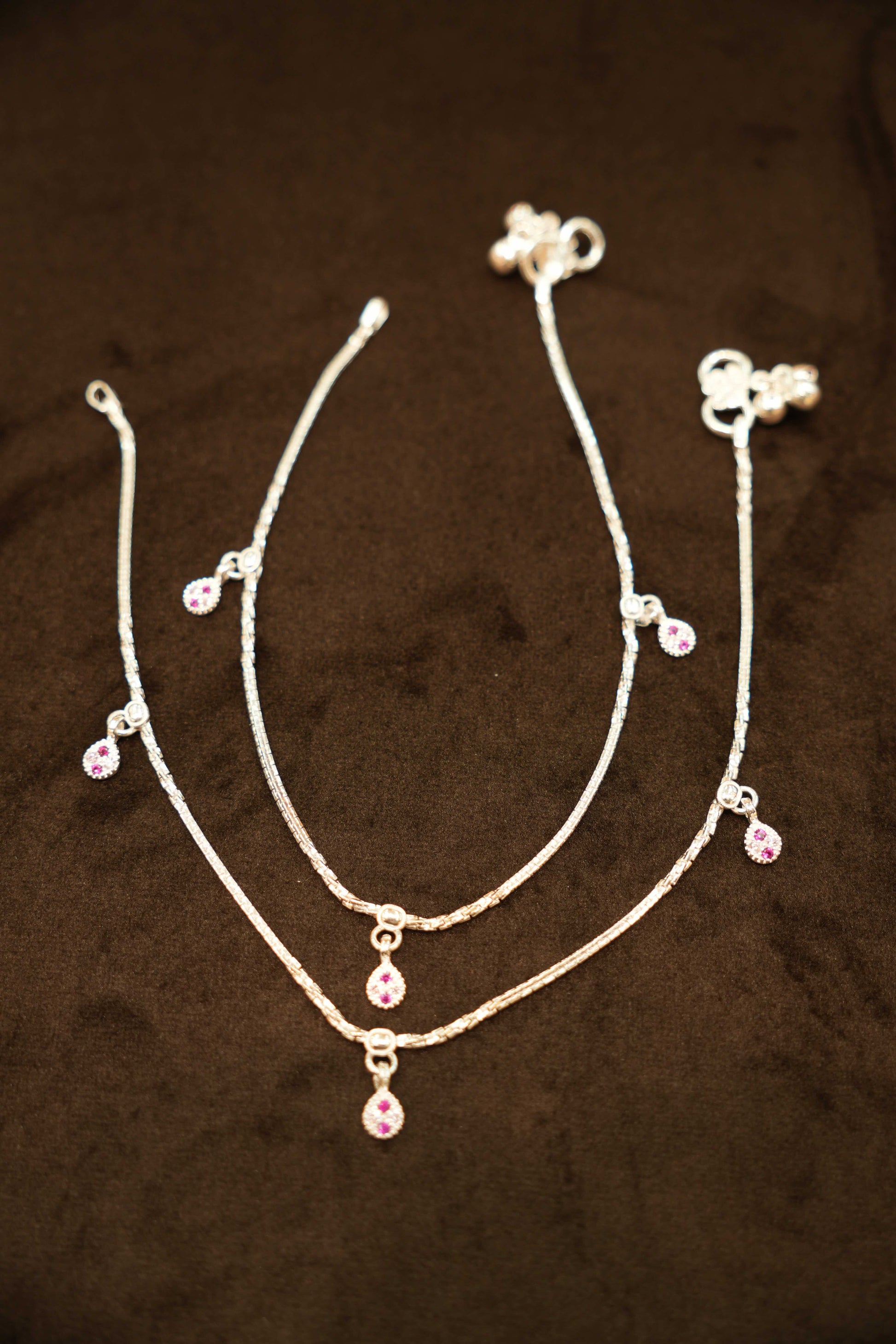 925 Silver Designer Stone Droplet Anklets