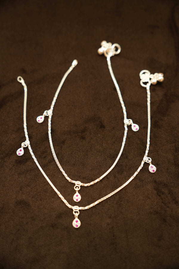 925 Silver Designer Stone Droplet Anklets