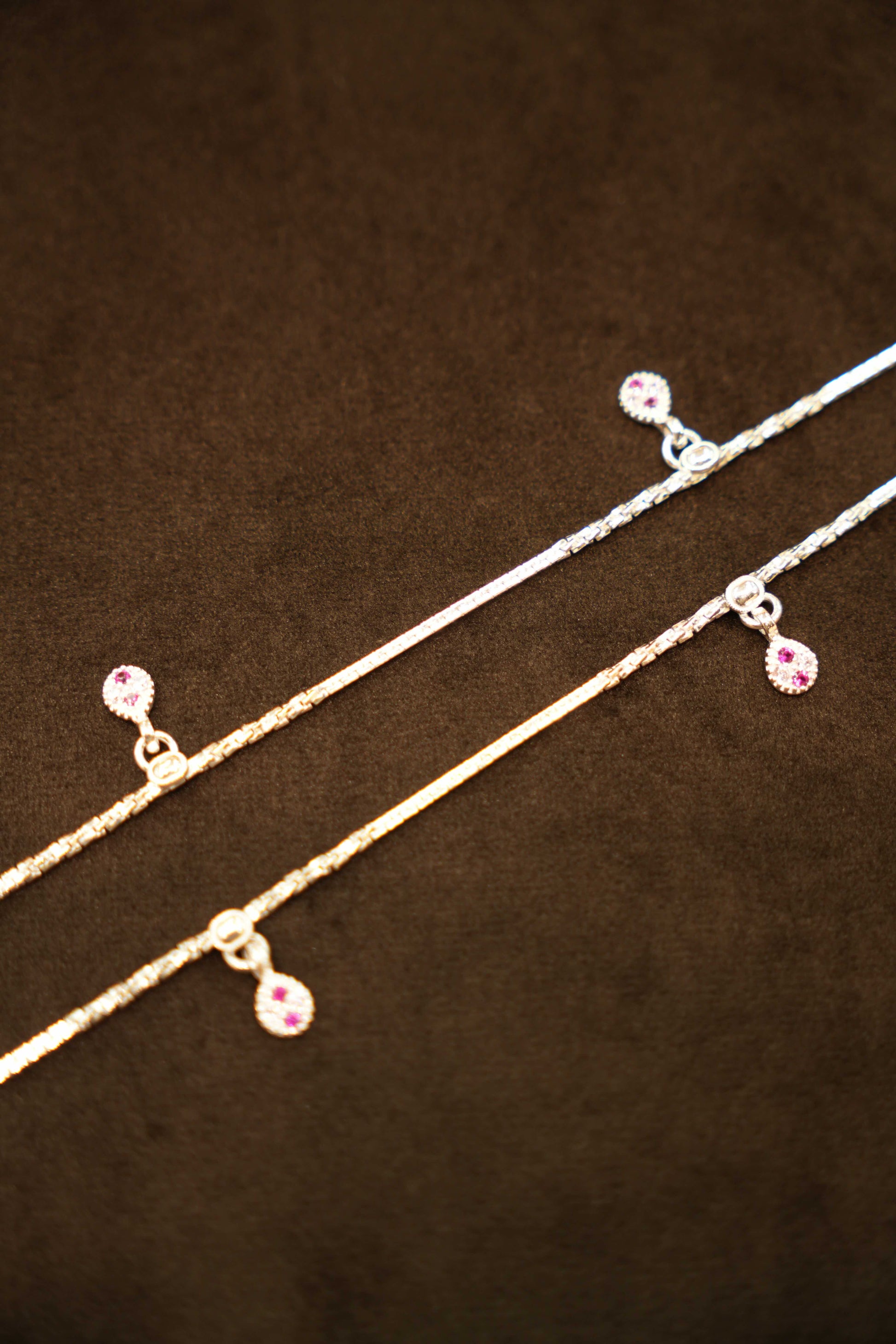 925 Silver Designer Stone Droplet Anklets