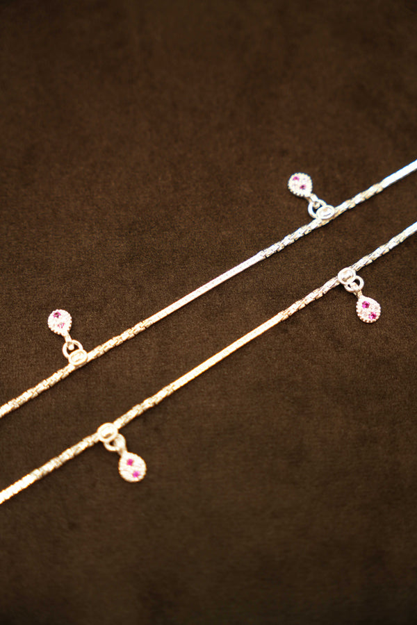925 Silver Designer Stone Droplet Anklets
