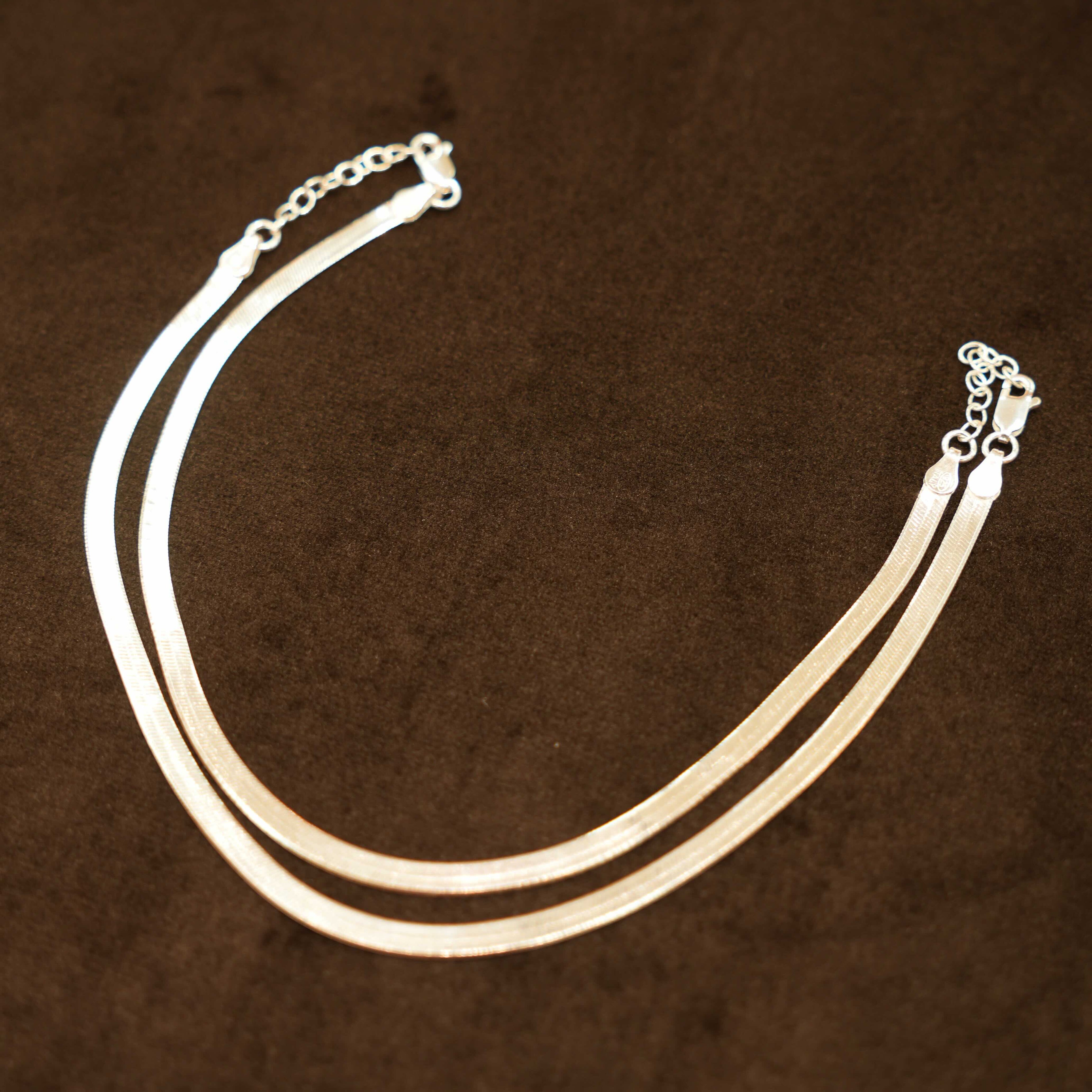 925 Silver Designer Flat Snake Anklets