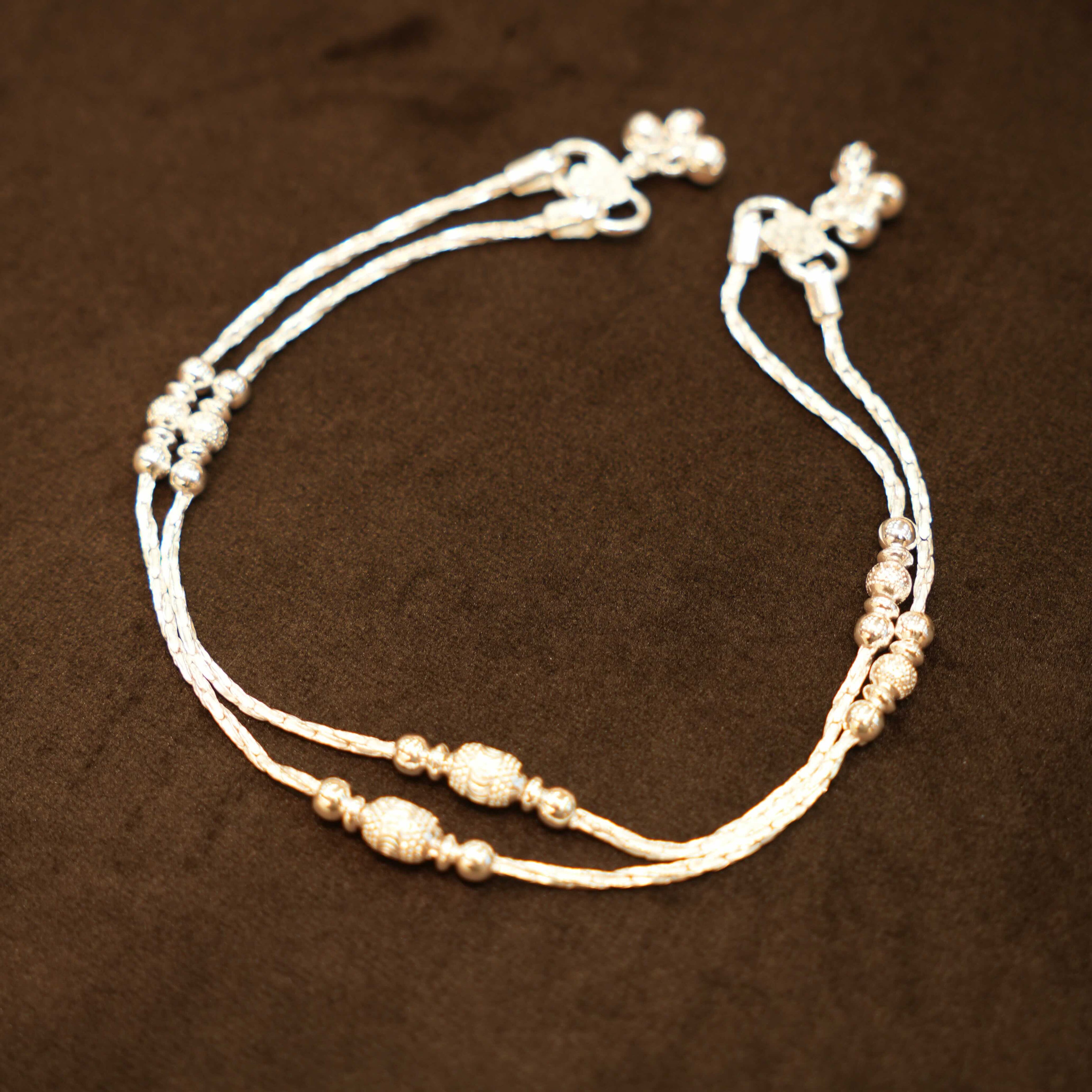 925 Silver Designer Beaded Rope Anklets