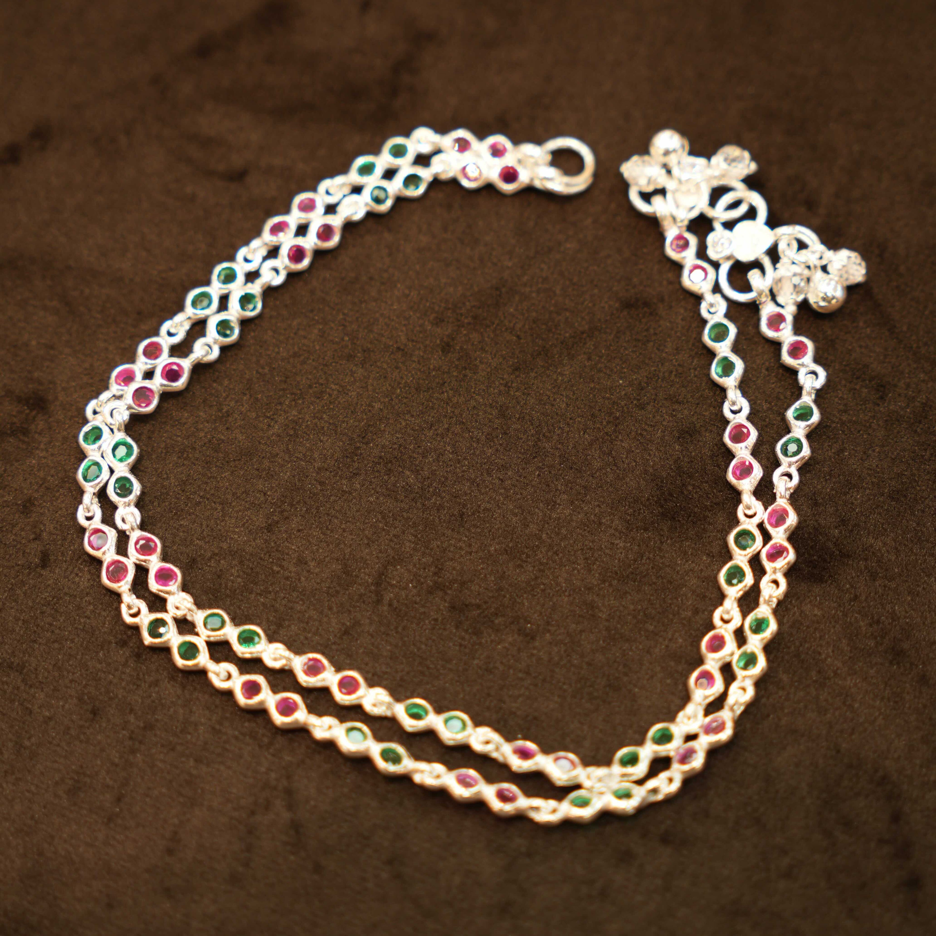 925 Silver Designer Stone Link Anklets