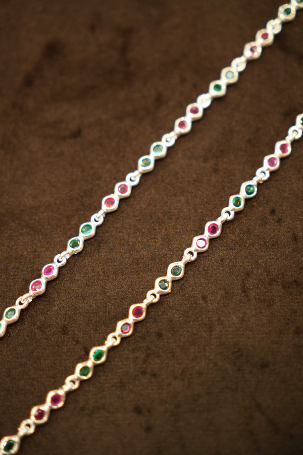 925 Silver Designer Stone Link Anklets