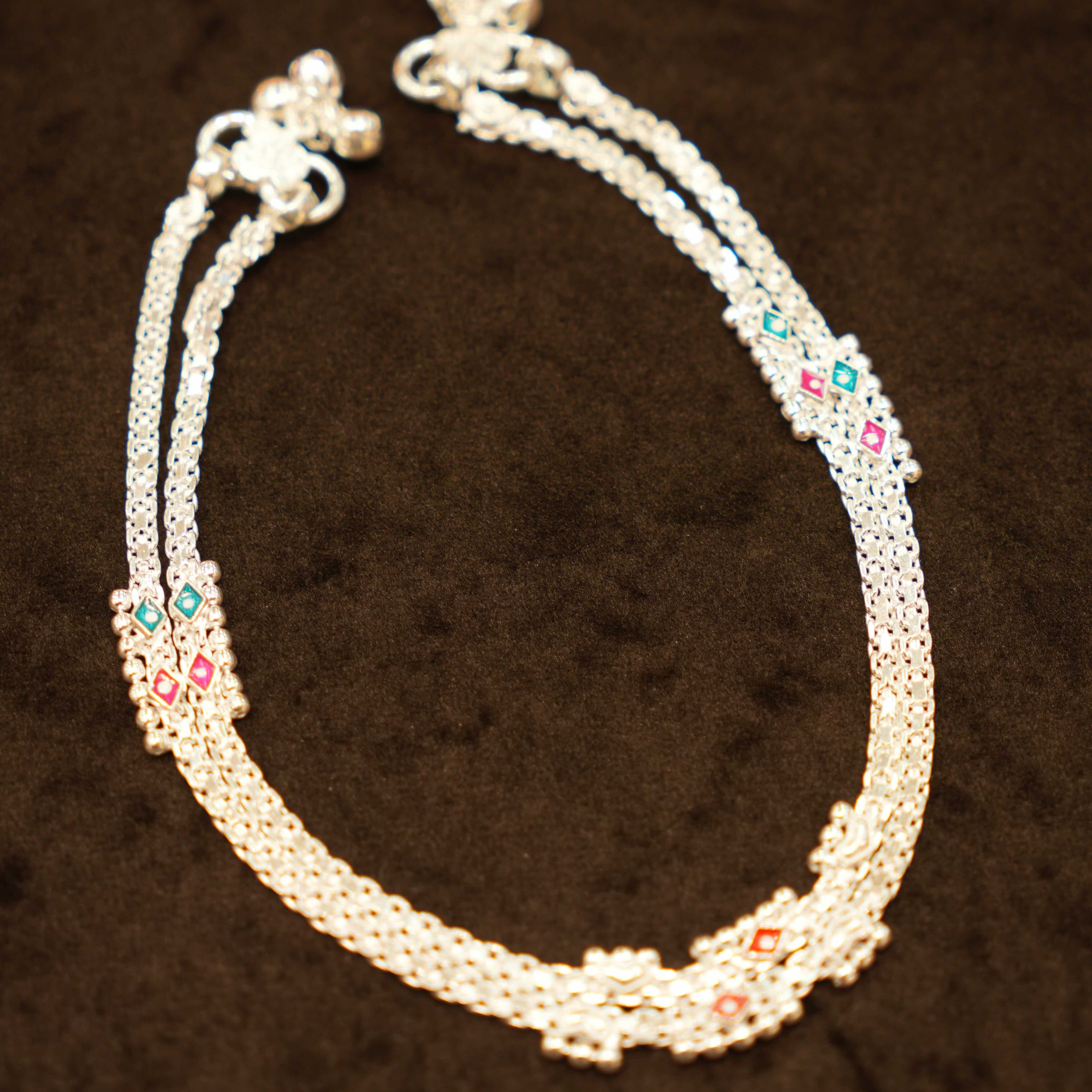 925 Silver Designer Ladies Meena Link Anklets