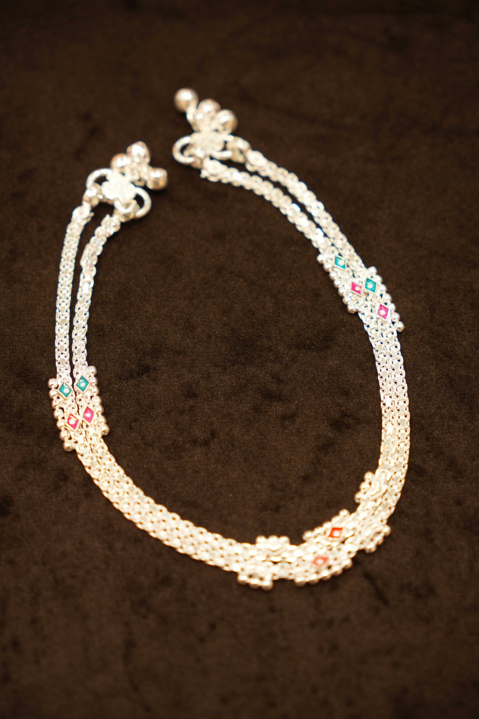 925 Silver Designer Ladies Meena Link Anklets