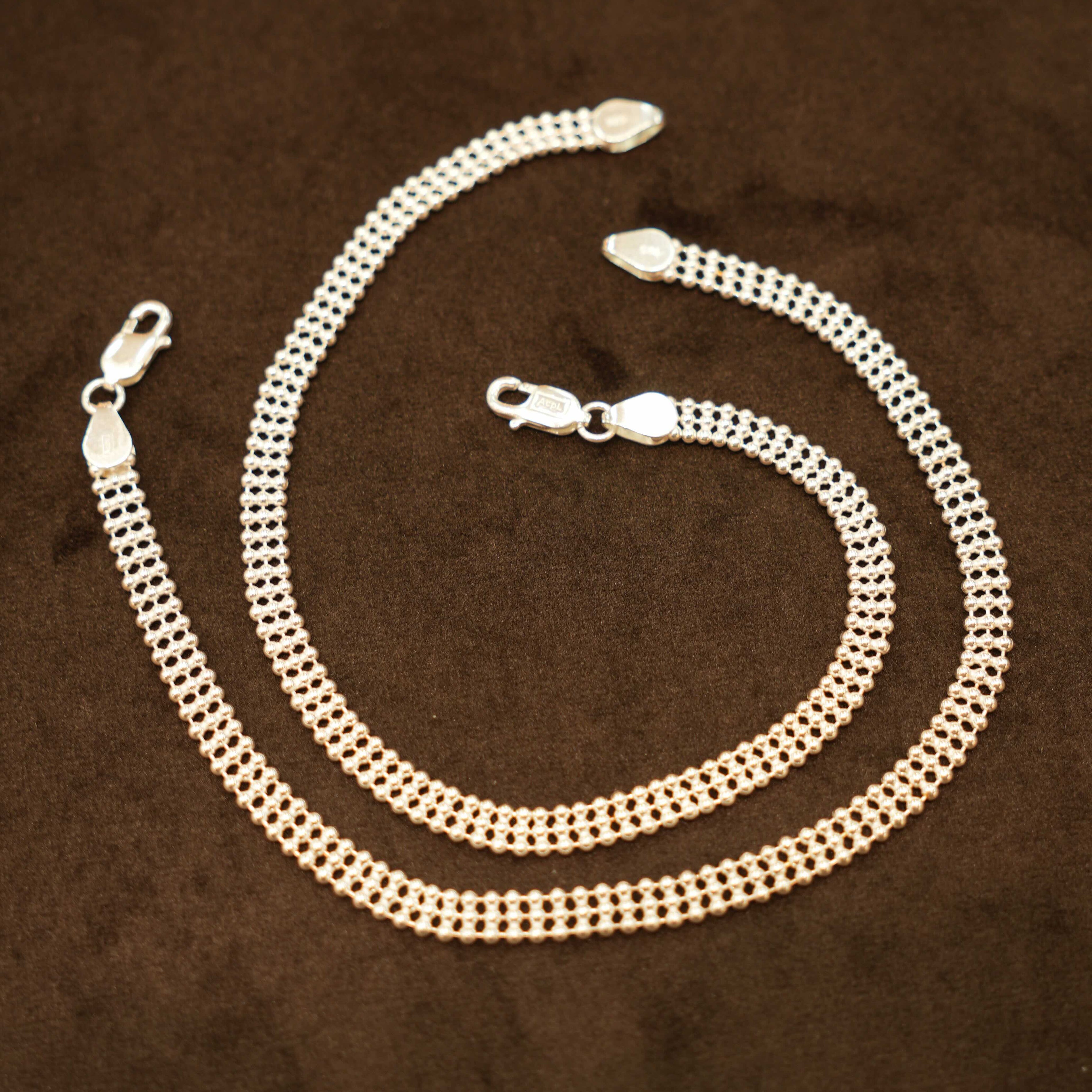 925 Silver Designer Triple Bead Anklets