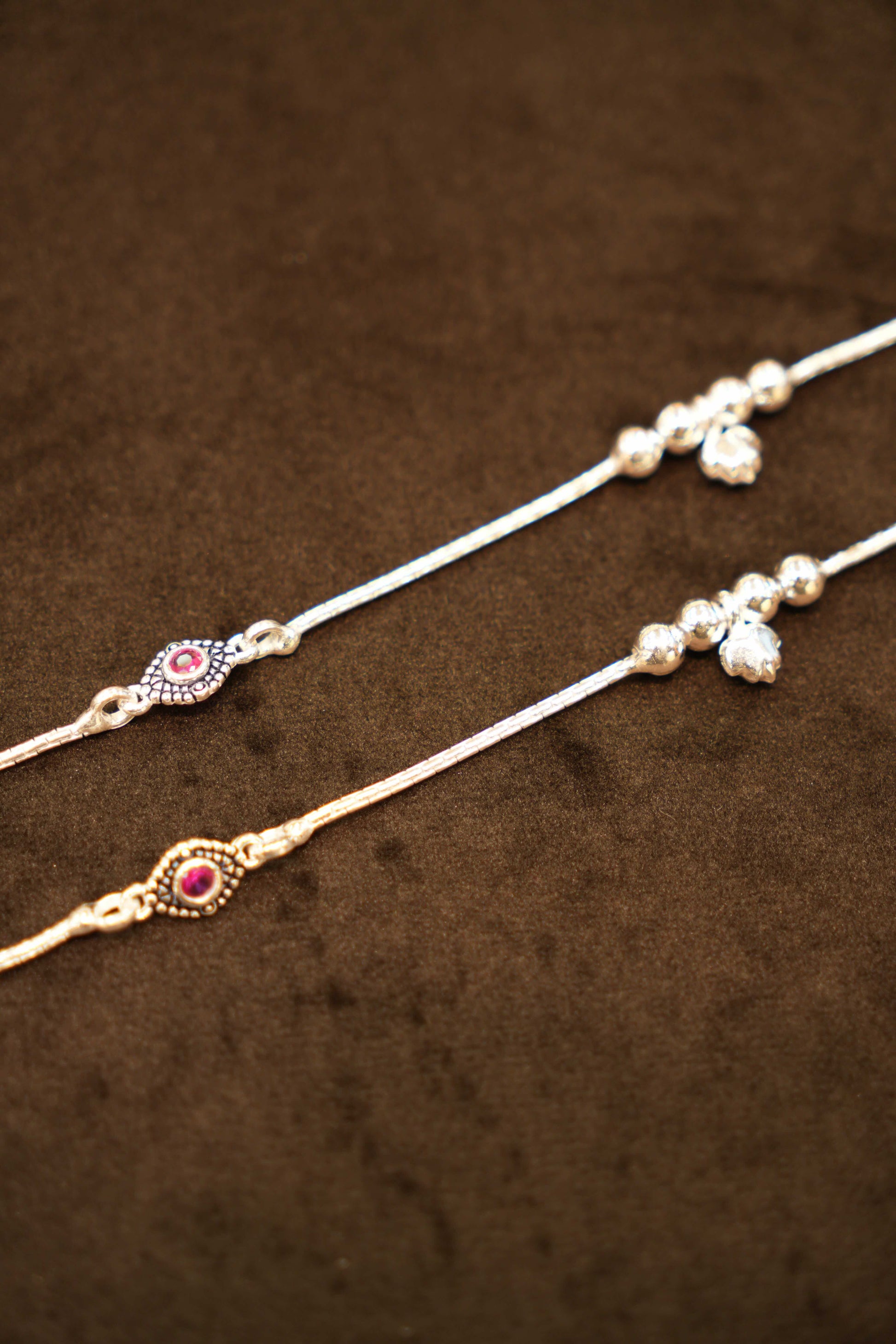 925 Silver Designer Red Stone Droplet Anklets