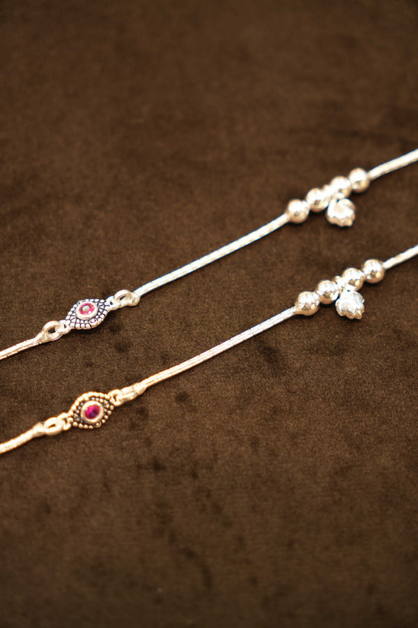 925 Silver Designer Red Stone Droplet Anklets