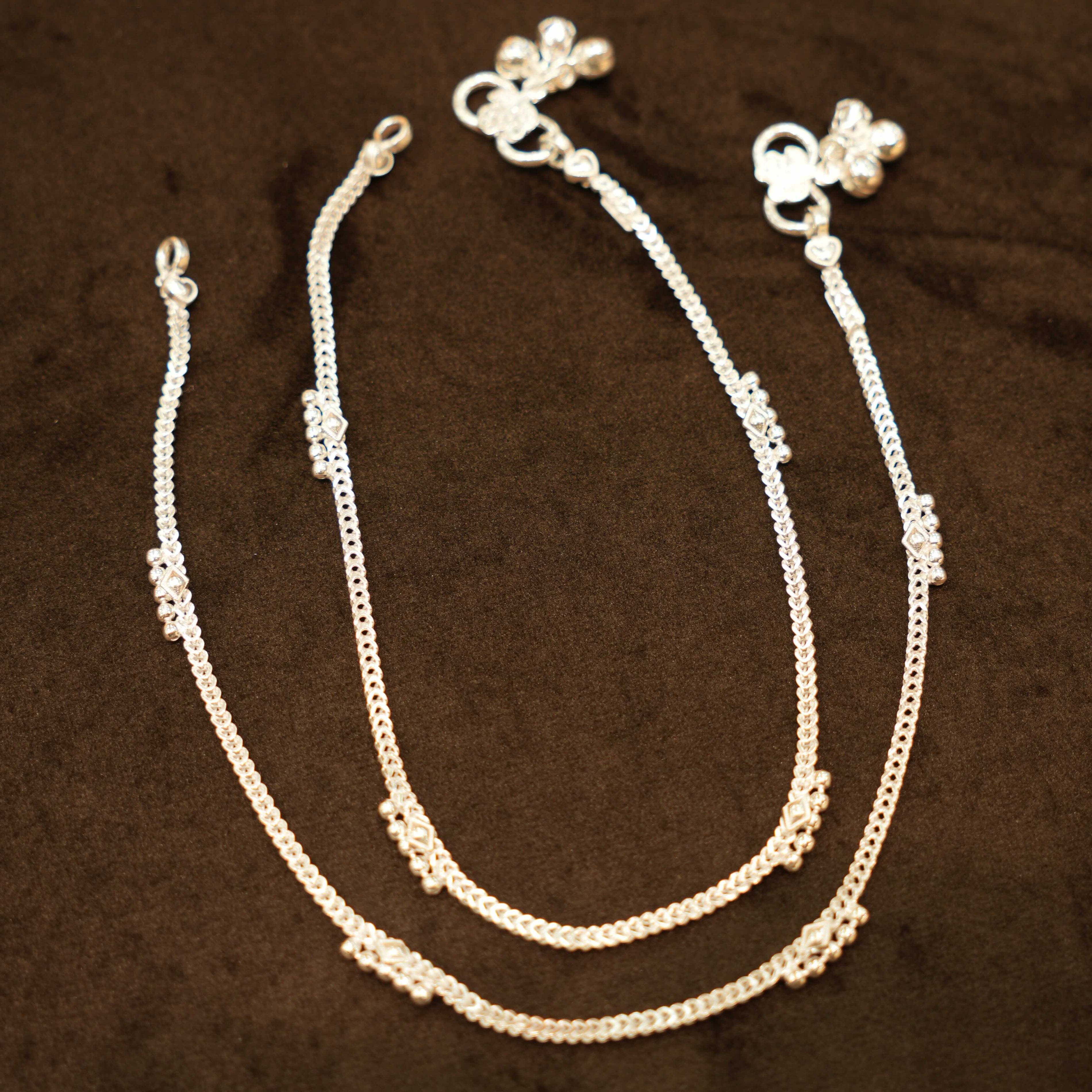 925 Silver Designer Beaded Droplet Ladies Anklets