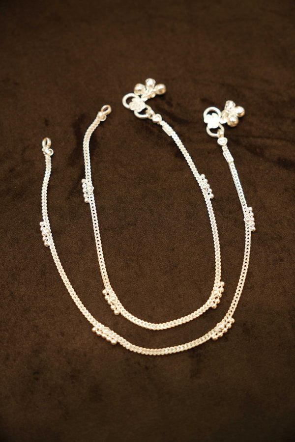 925 Silver Designer Beaded Droplet Ladies Anklets