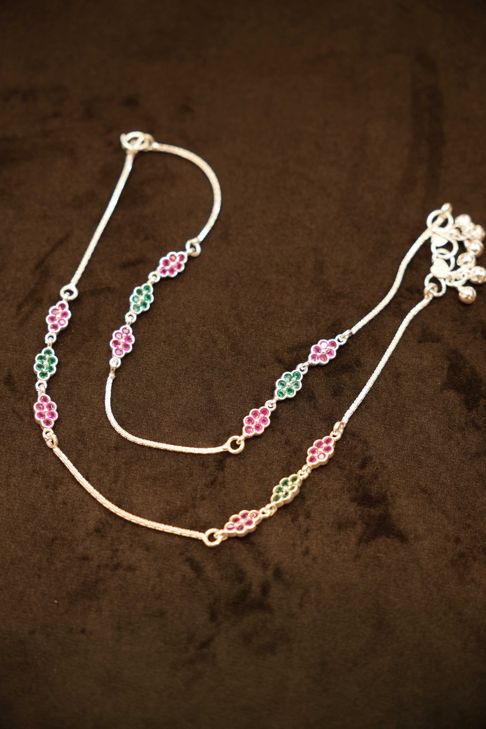 925 Silver Designer Stone Flower Anklets