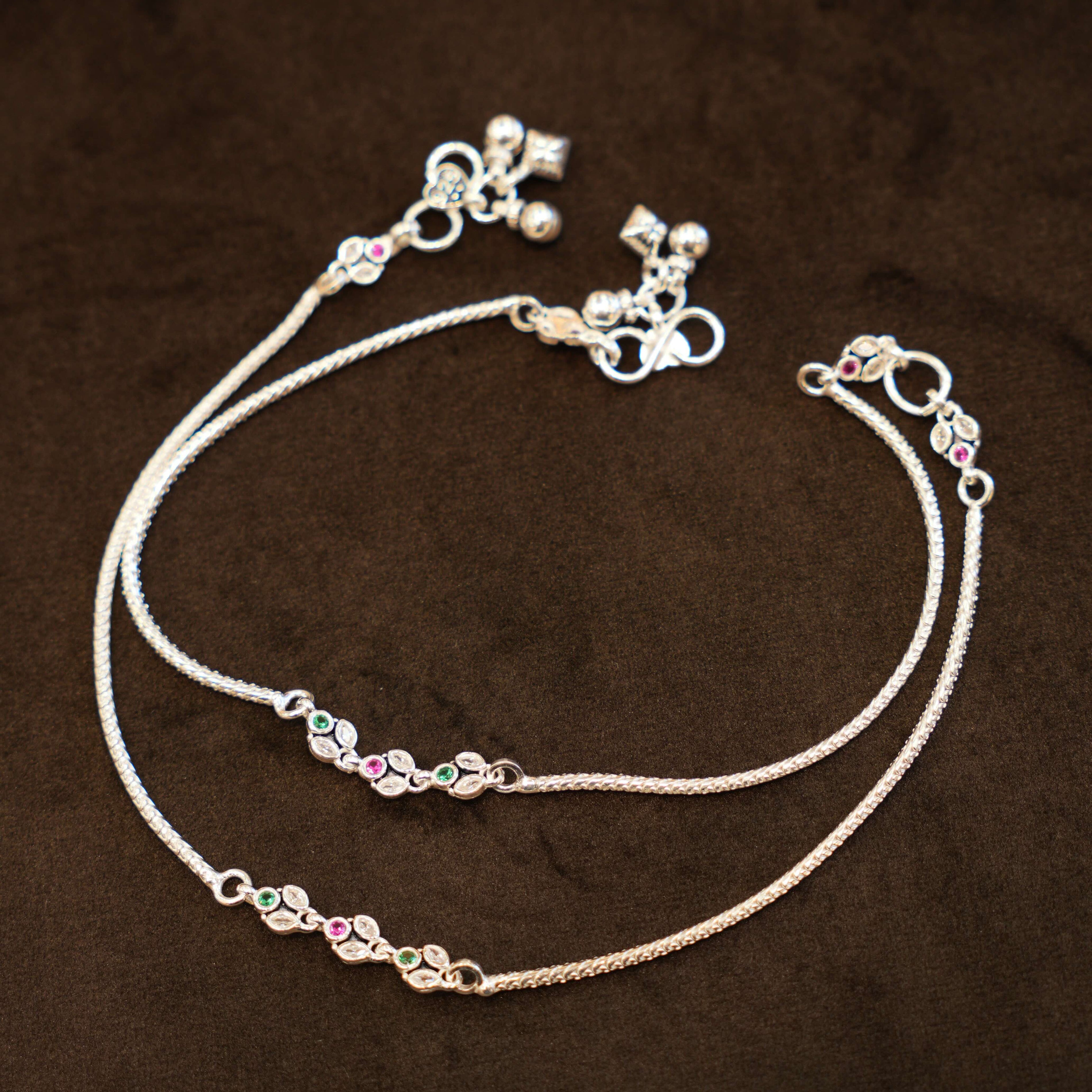 925 Silver Designer Floral Stone Anklets