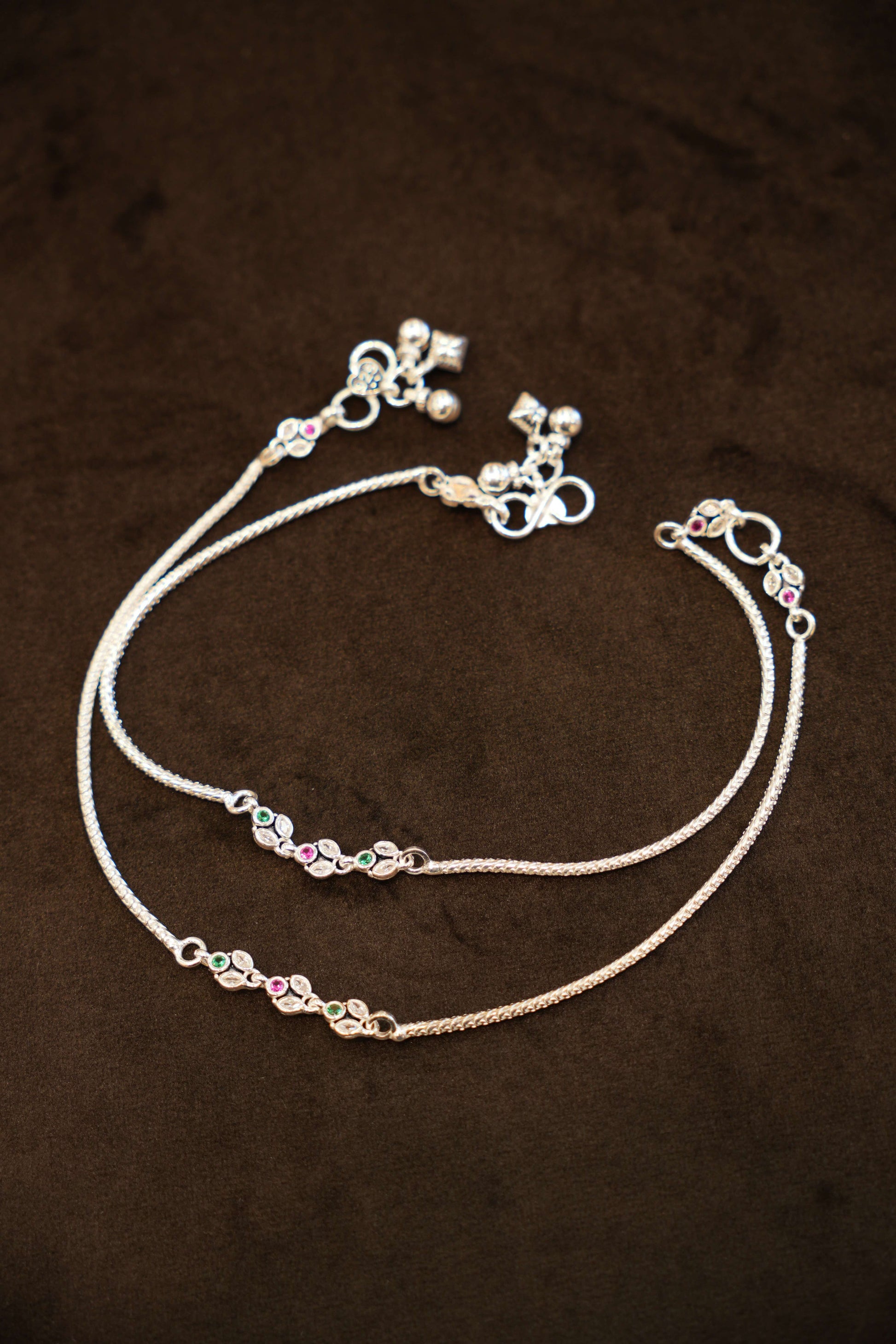 925 Silver Designer Floral Stone Anklets