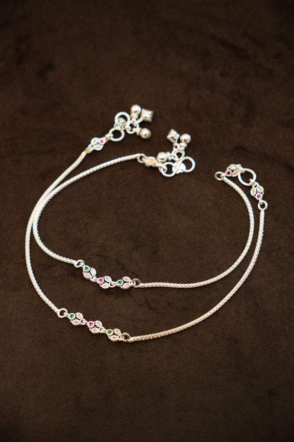 925 Silver Designer Floral Stone Anklets