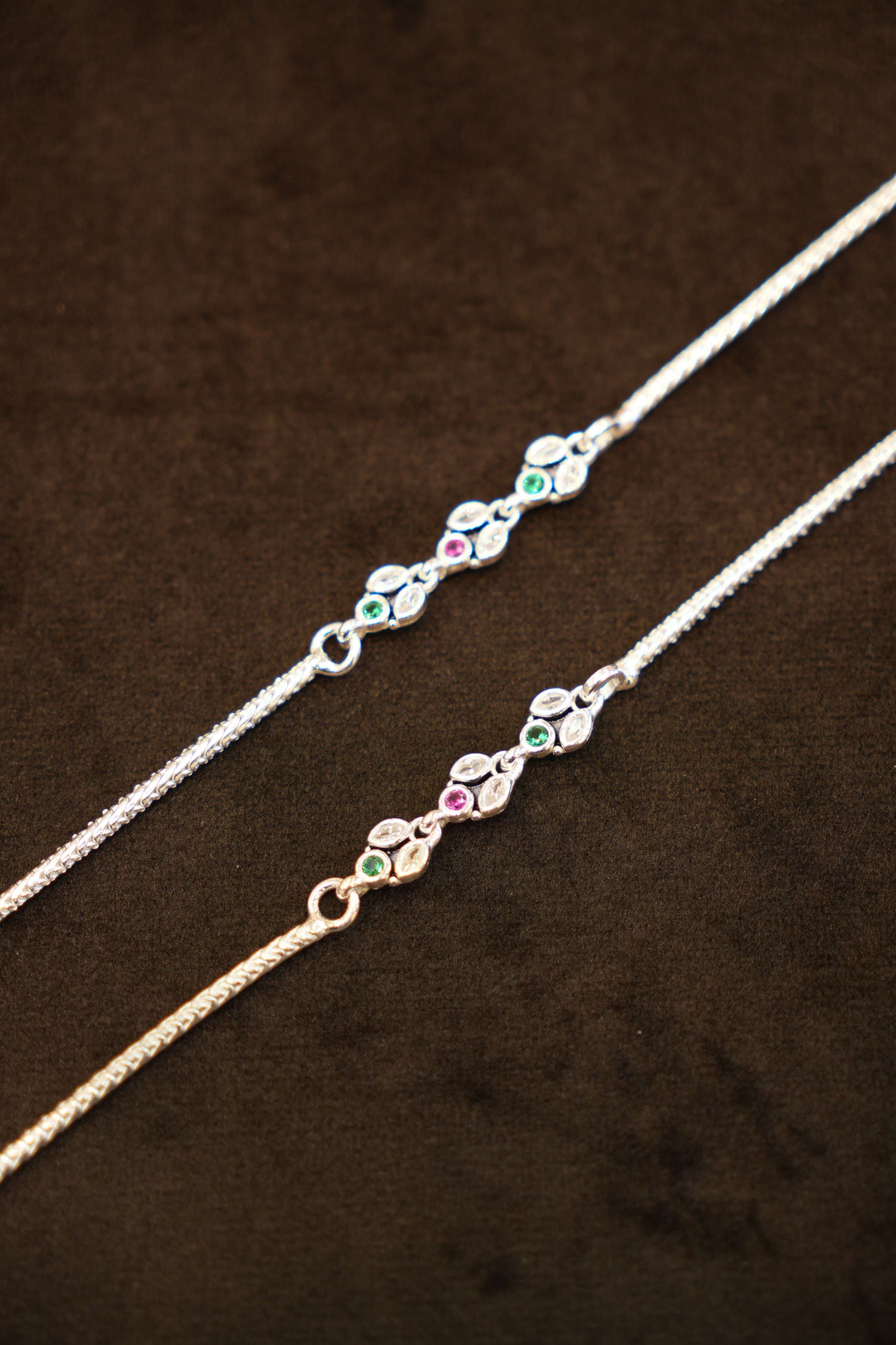 925 Silver Designer Floral Stone Anklets